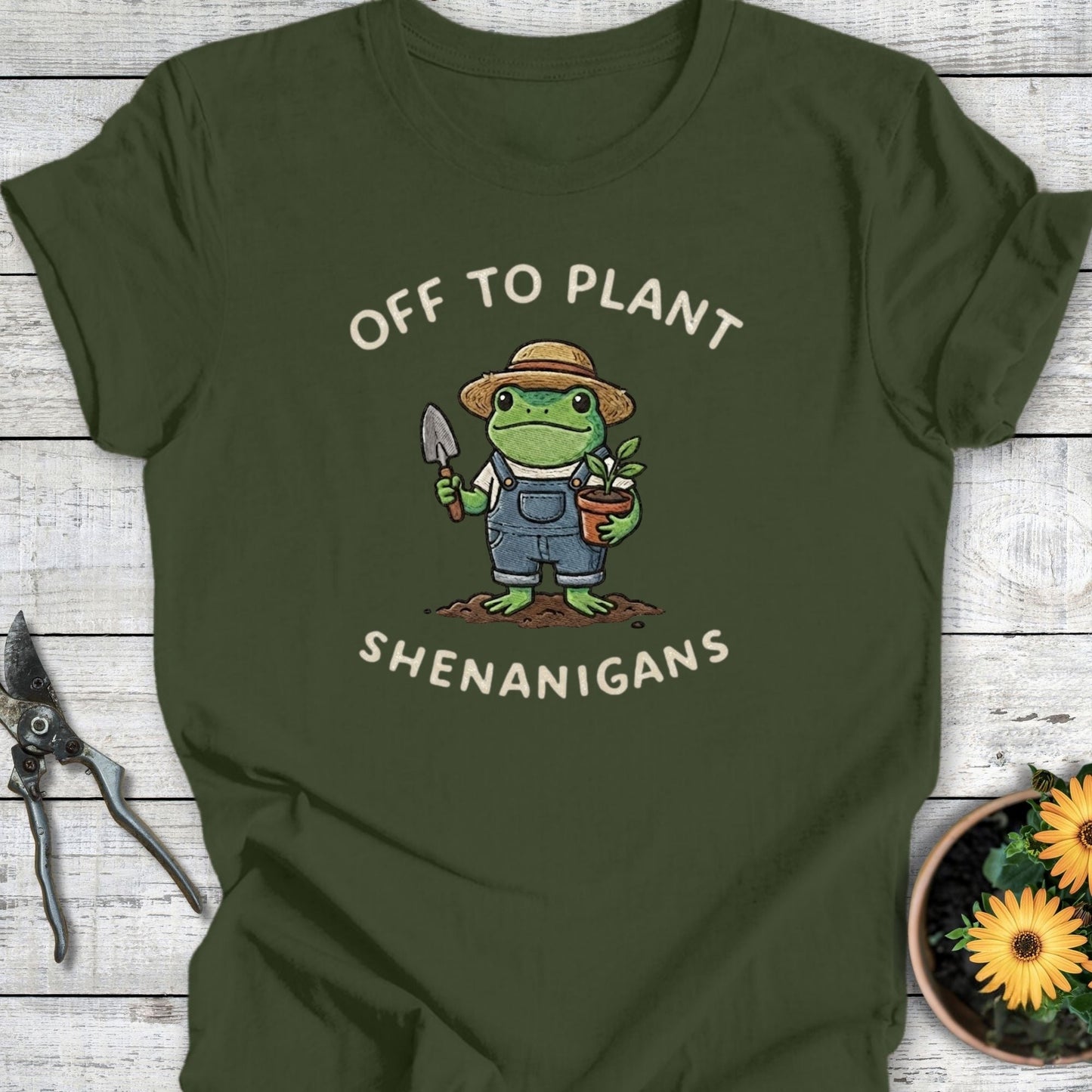 Printify T-Shirt Military Green / S Off To Plant T-Shirt