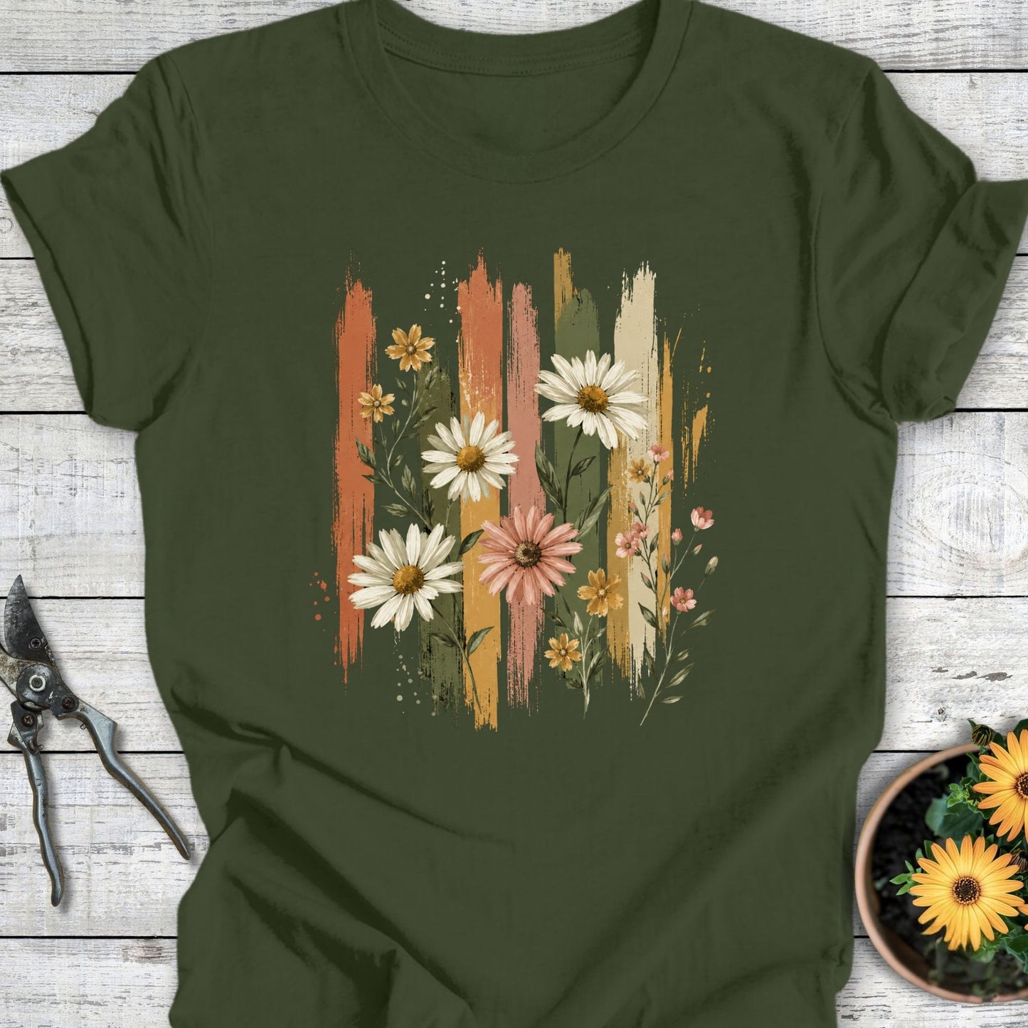Printify T-Shirt Military Green / S Painted Wildflowers T-Shirt