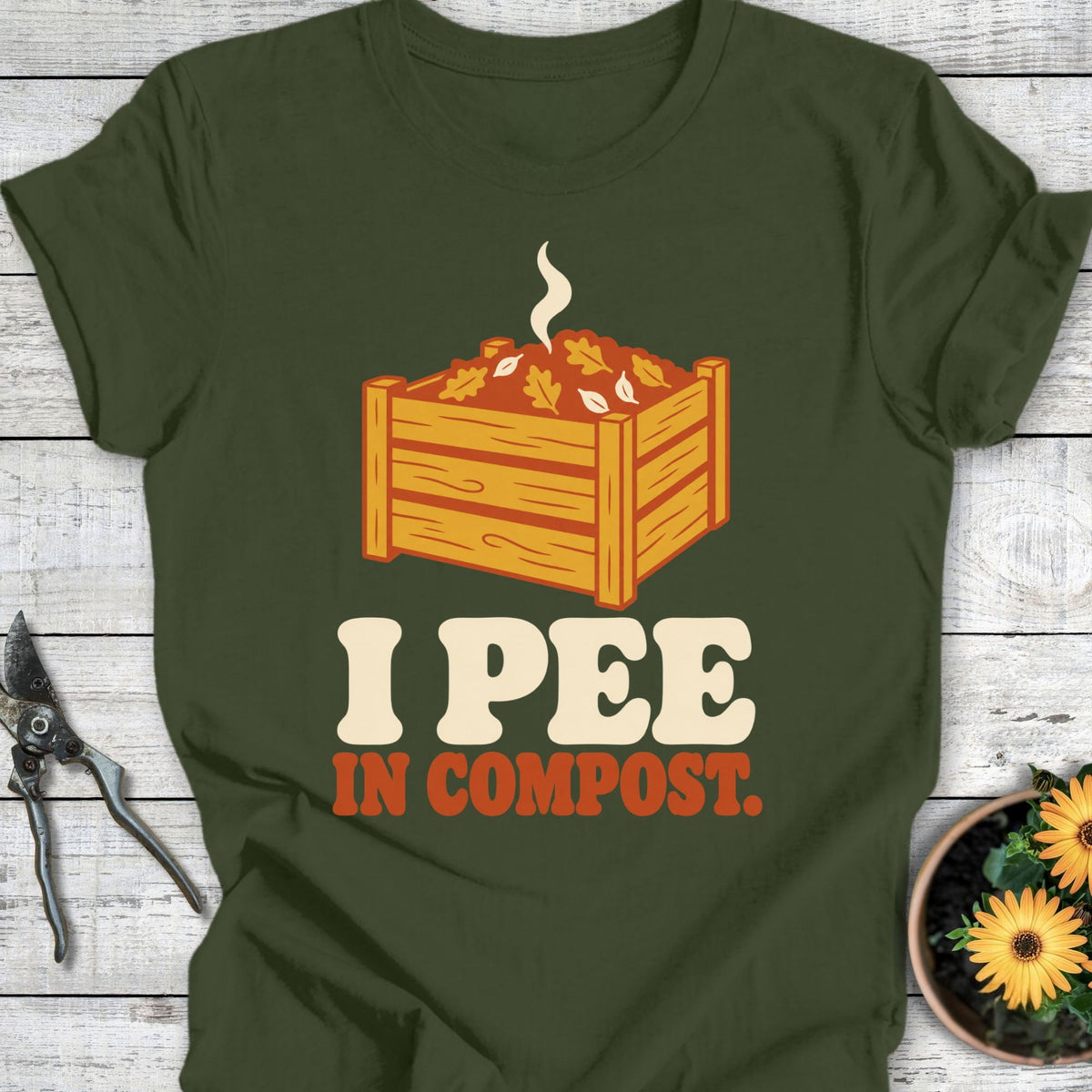 Printify T-Shirt Military Green / S Pee in Compost T-Shirt