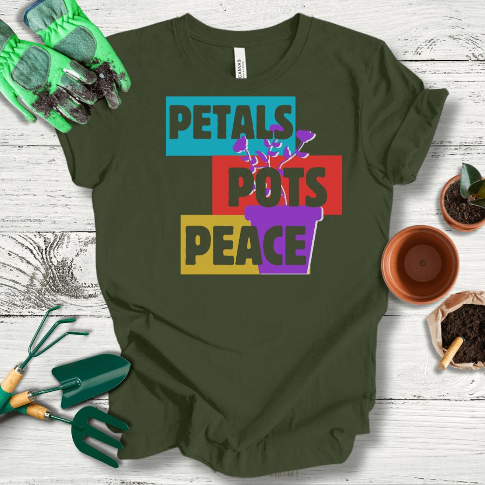 Printify T-Shirt Military Green / S Petals Pots and Peace