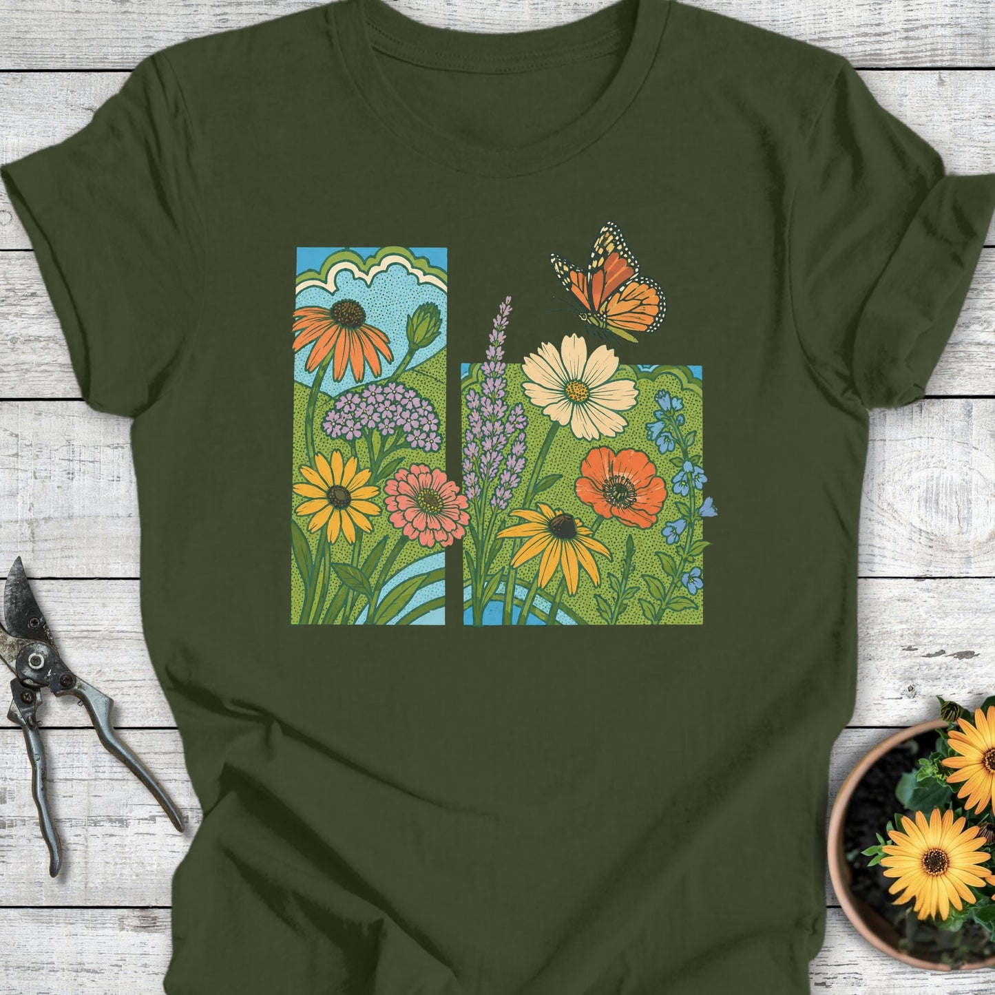 Printify T-Shirt Military Green / S Pollinator Paradise T-Shirt