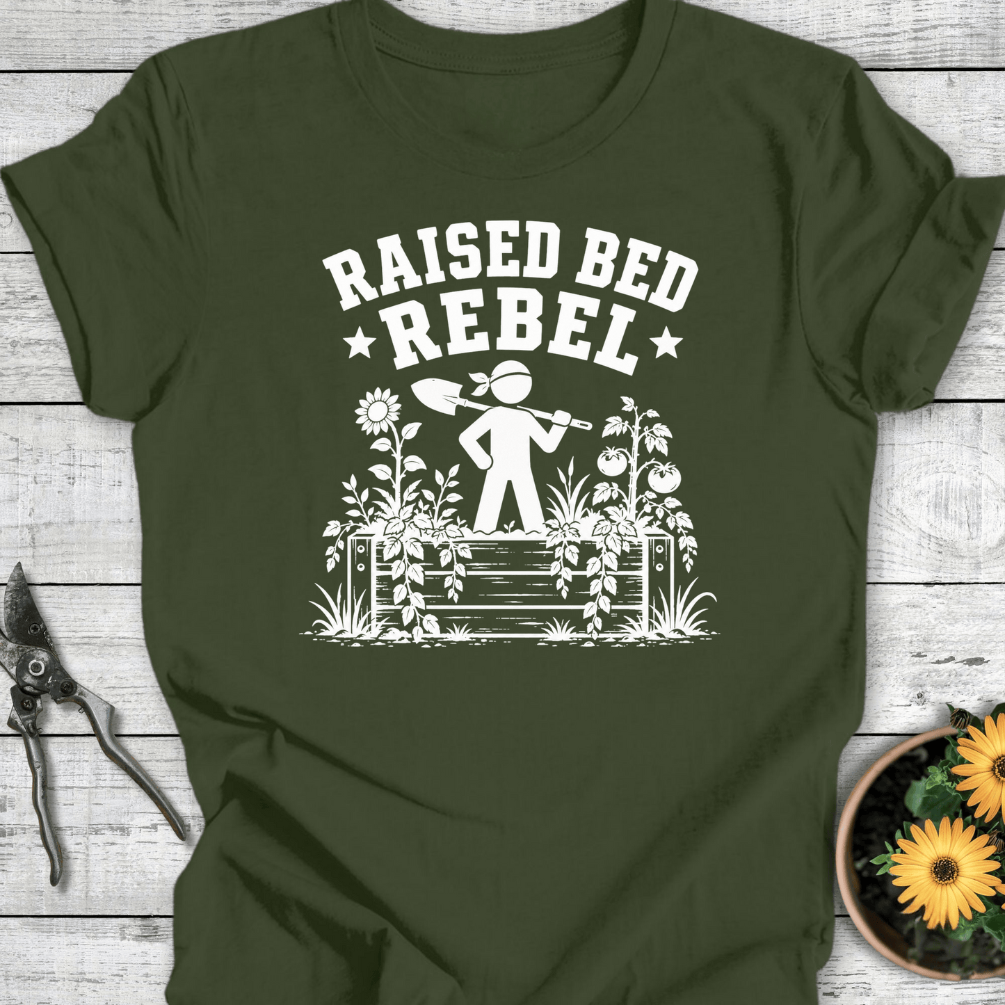 Printify T-Shirt Military Green / S Raised Bed Rebel T-Shirt