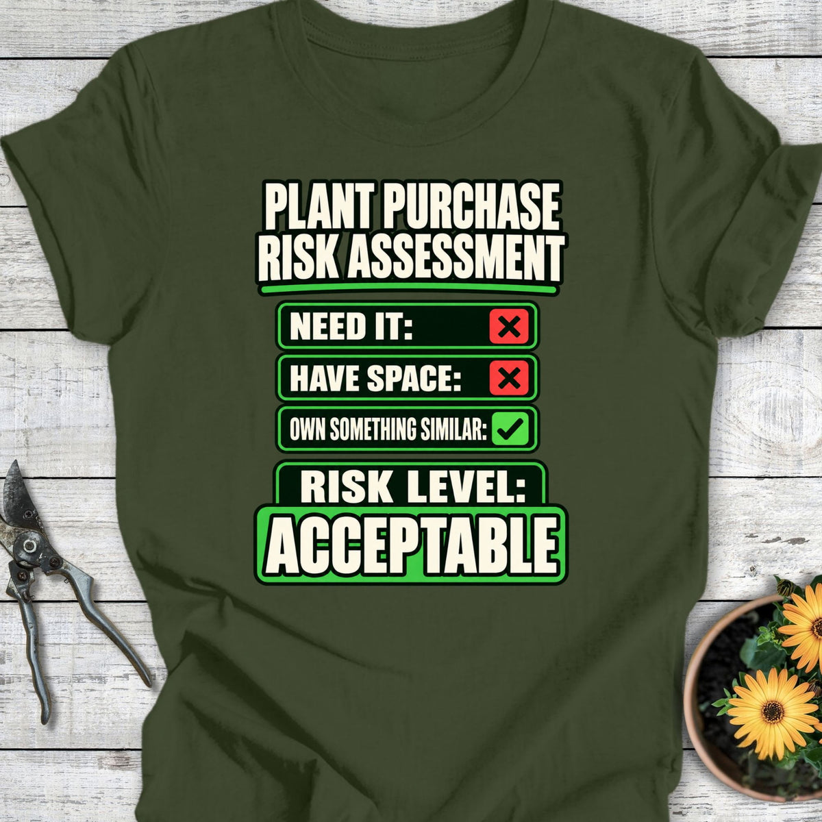 Printify T-Shirt Military Green / S Risk Assessment T-Shirt