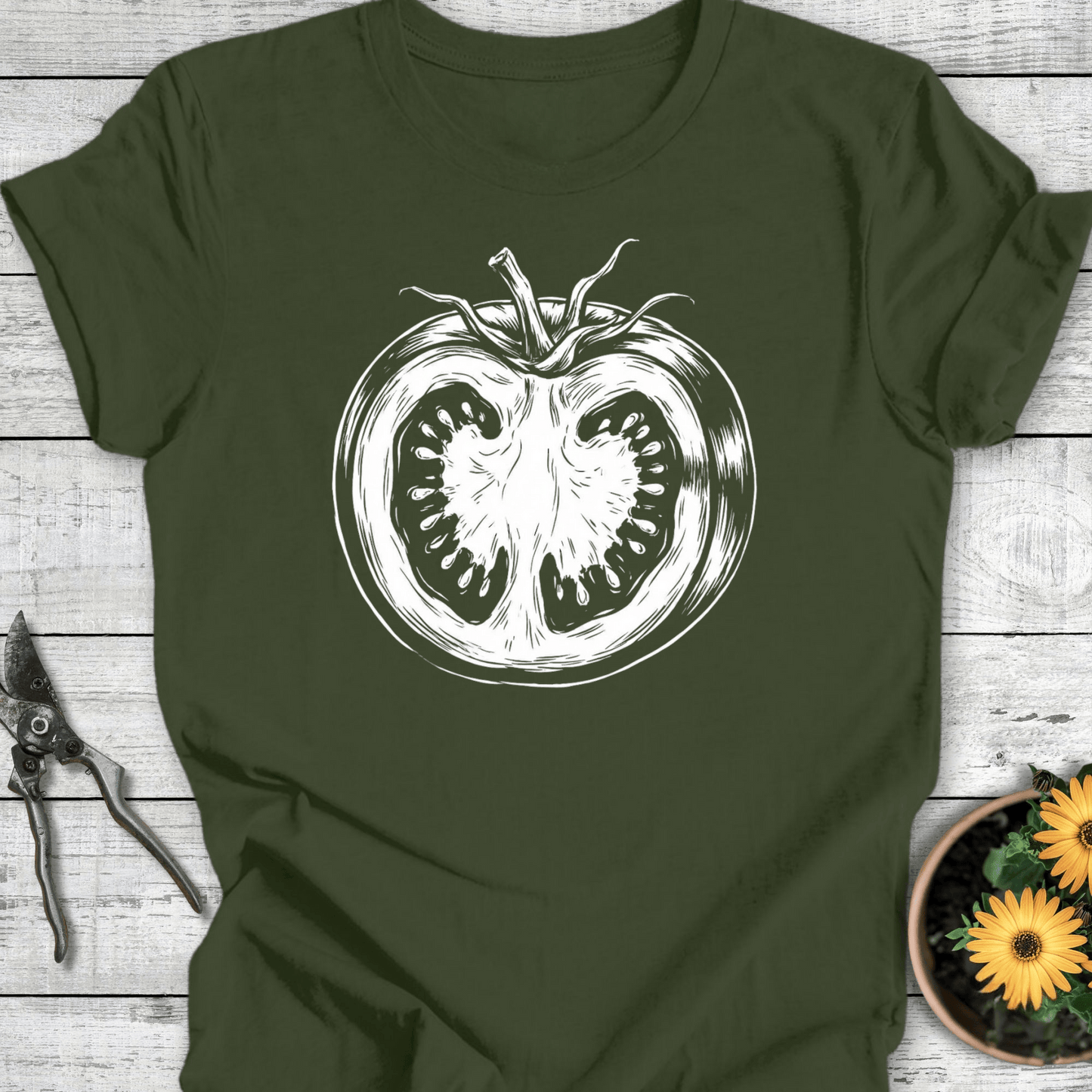 Printify T-Shirt Military Green / S Sliced Tomato T-Shirt