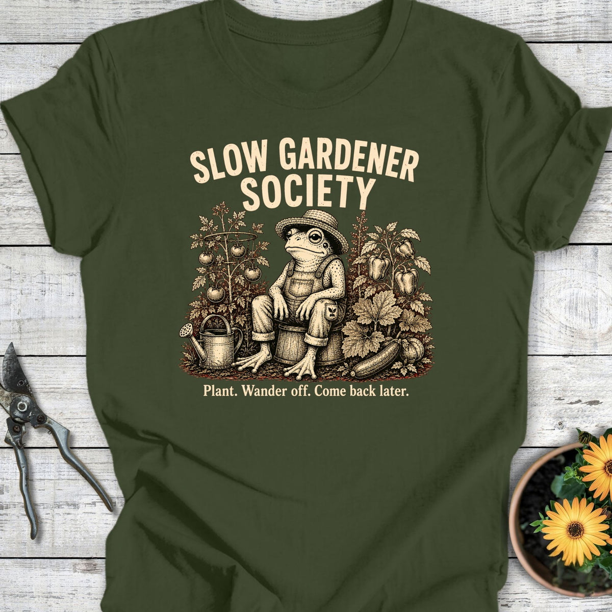 Printify T-Shirt Military Green / S Slow Gardener T-Shirt