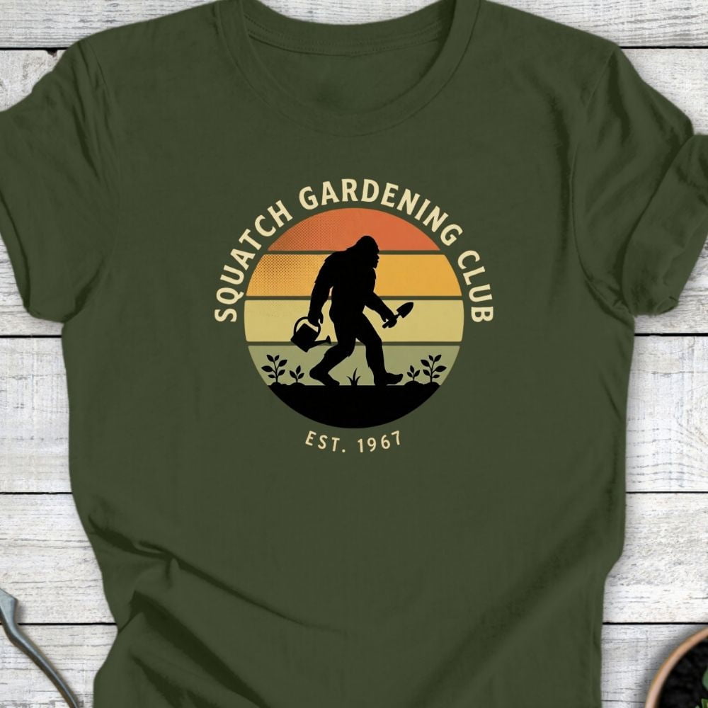 Printify T-Shirt Military Green / S Squatch Gardening Club II T-Shirt