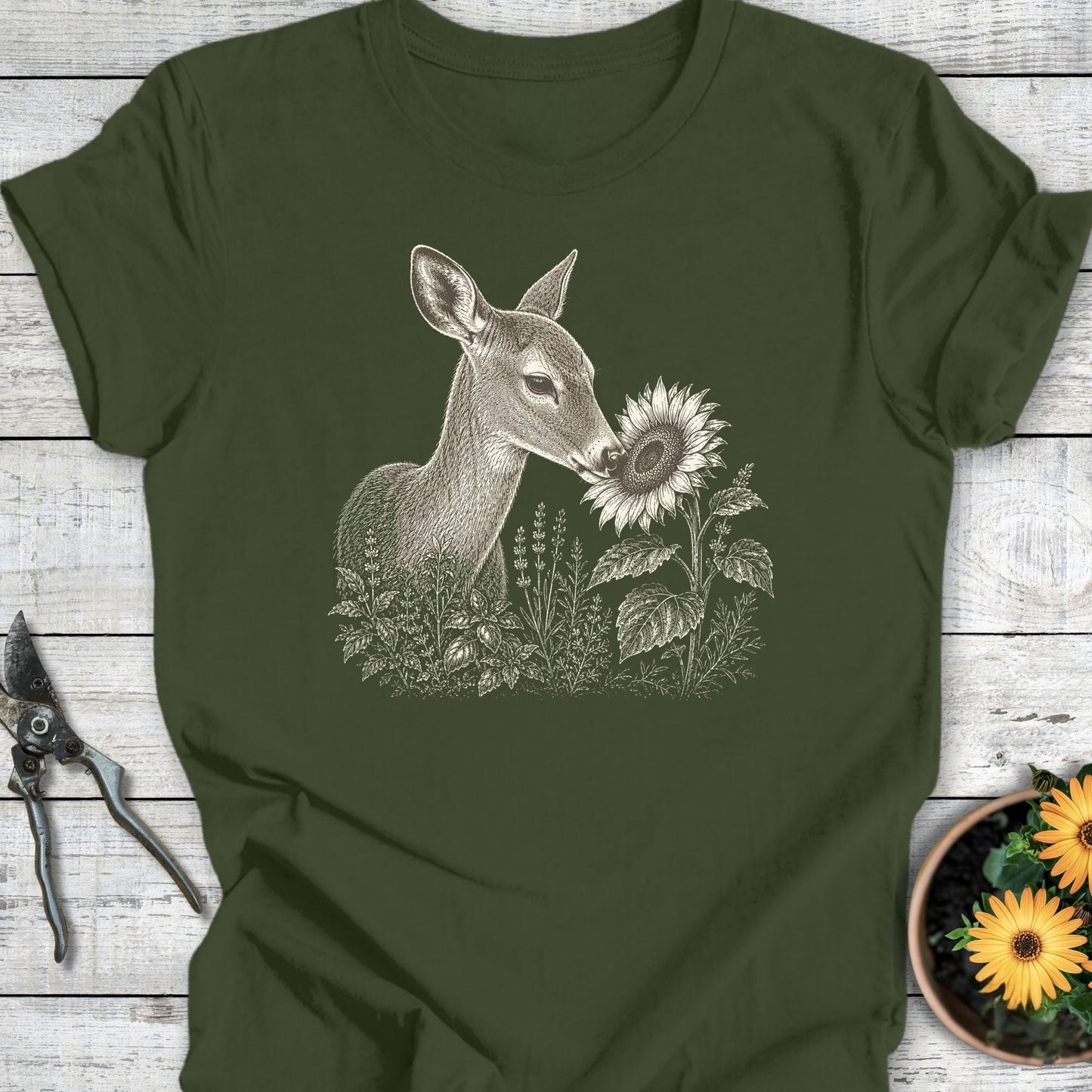 Printify T-Shirt Military Green / S Sunflower Doe T-Shirt