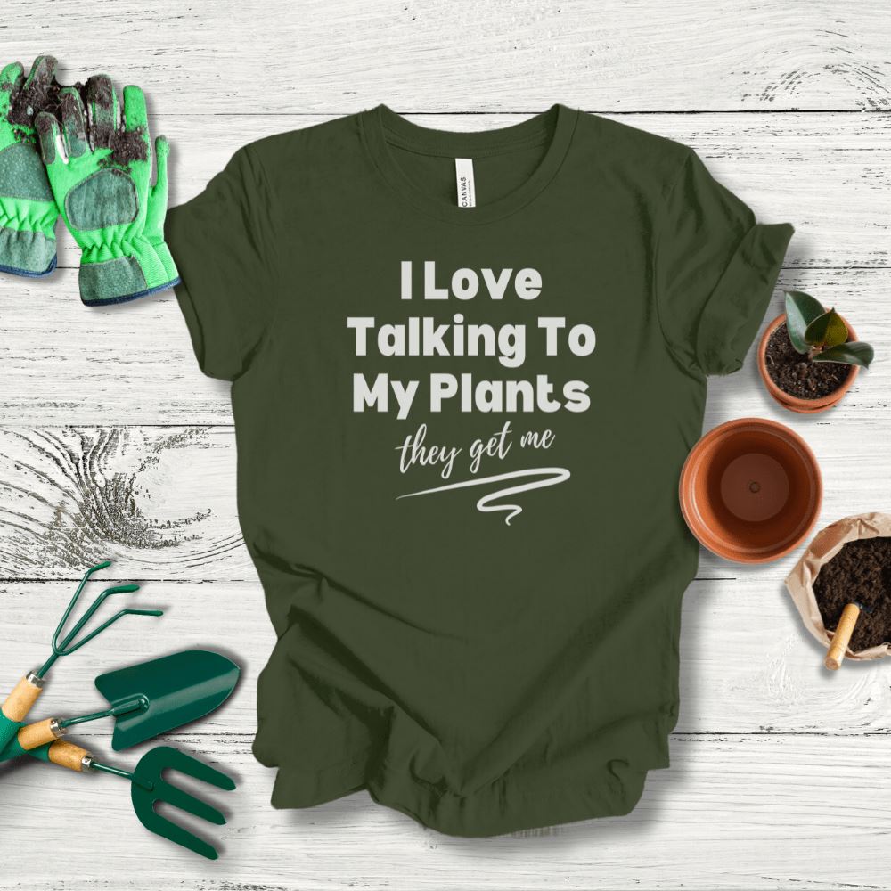 Printify T-Shirt Military Green / S Talking To My Plants T-Shirt