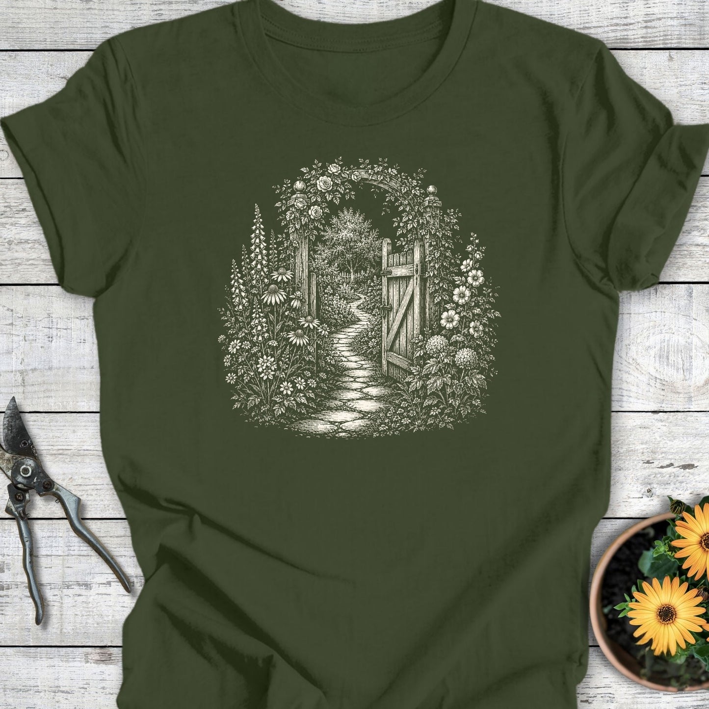 Printify T-Shirt Military Green / S The Garden Gate T-Shirt