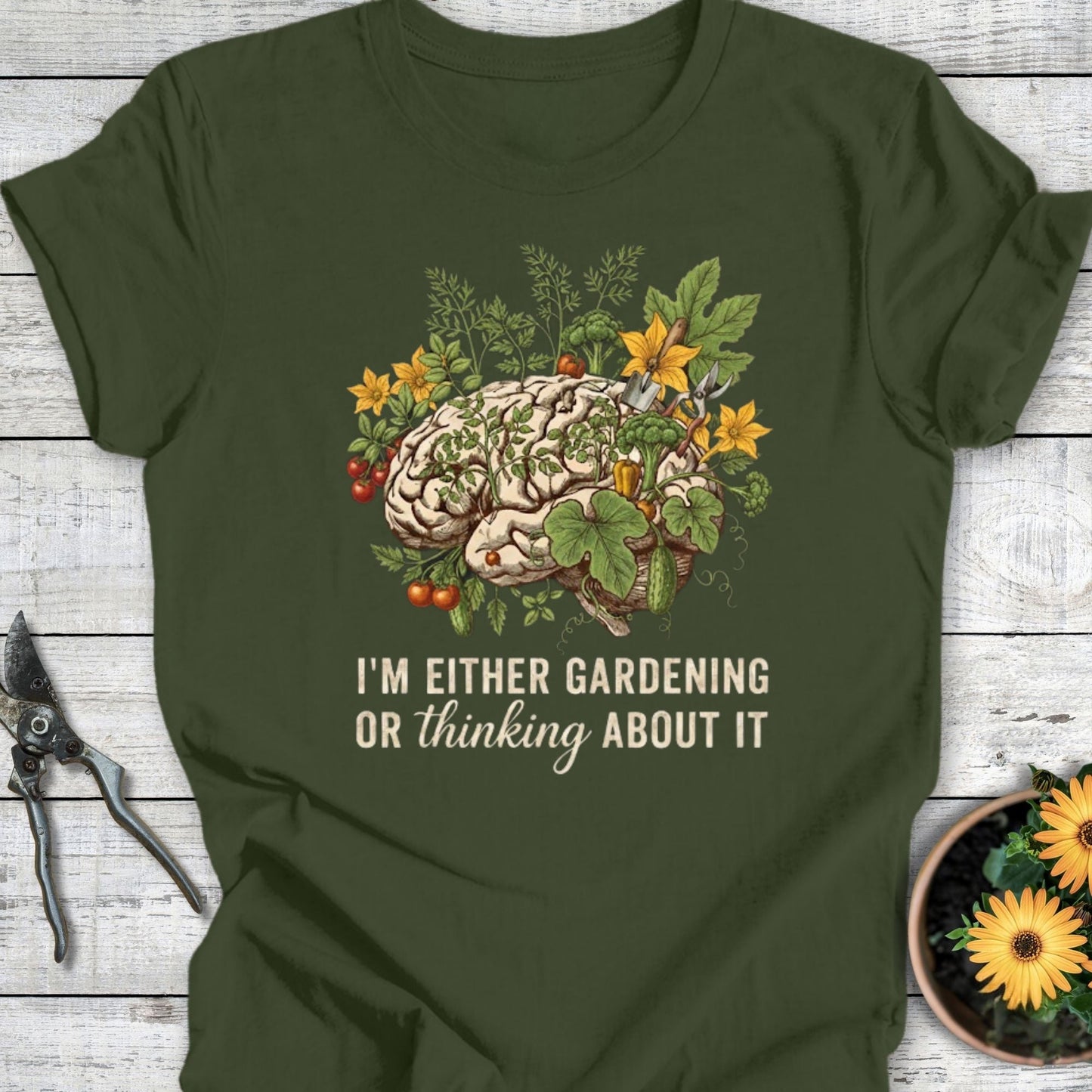 Printify T-Shirt Military Green / S Thinking About It T-Shirt