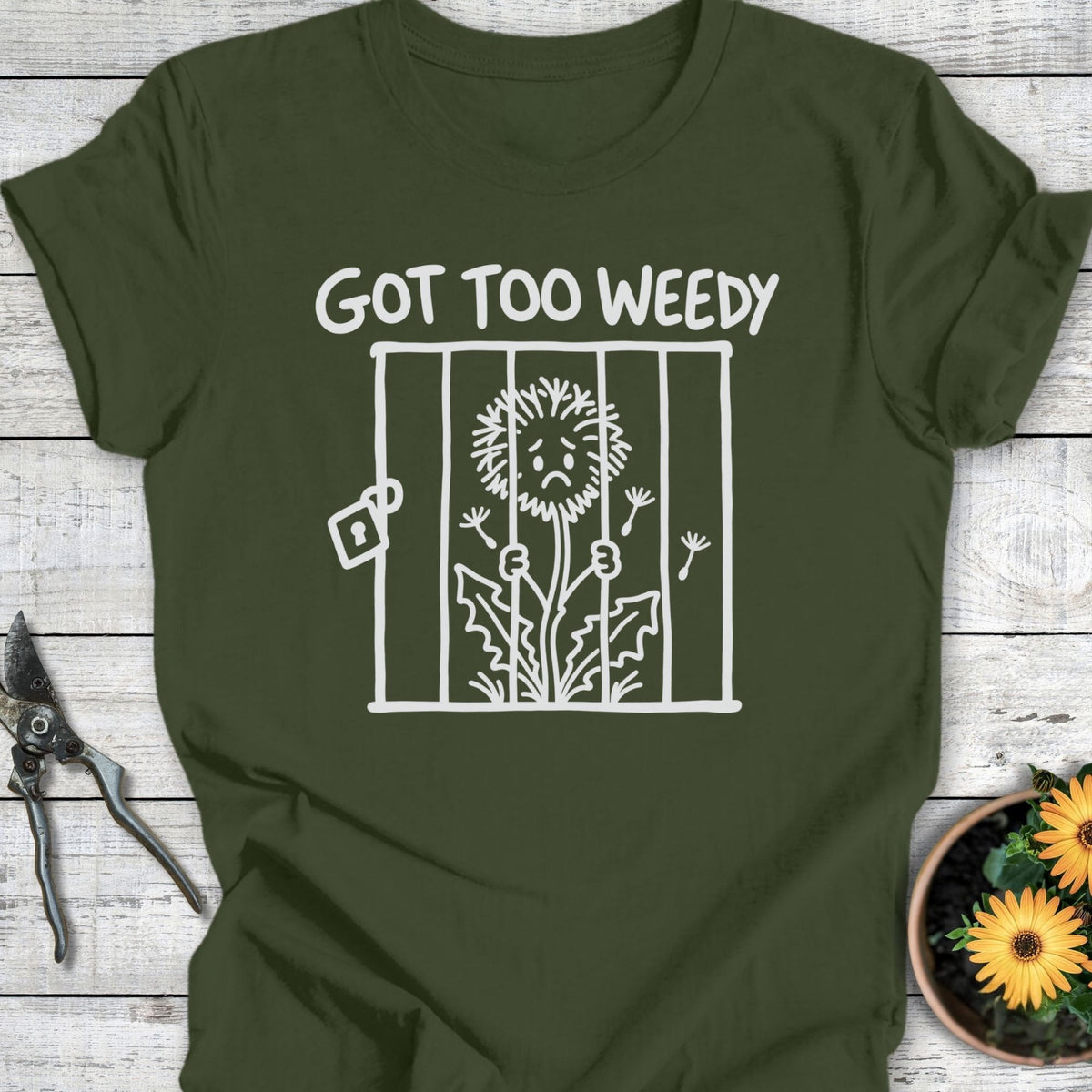 Printify T-Shirt Military Green / S Too Weedy T-Shirt
