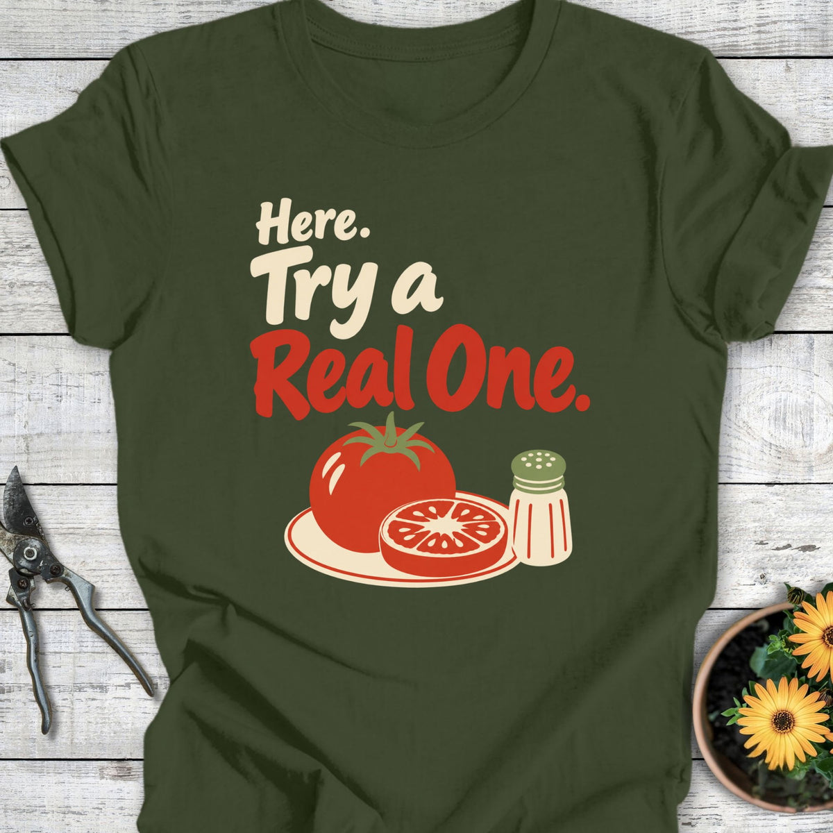 Printify T-Shirt Military Green / S Try One T-Shirt