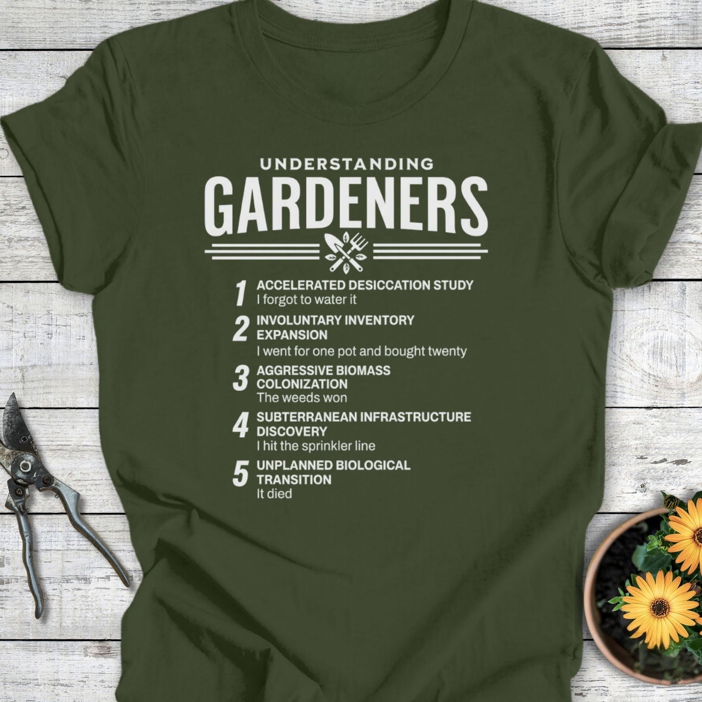 Printify T-Shirt Military Green / S Understanding Gardeners T-Shirt