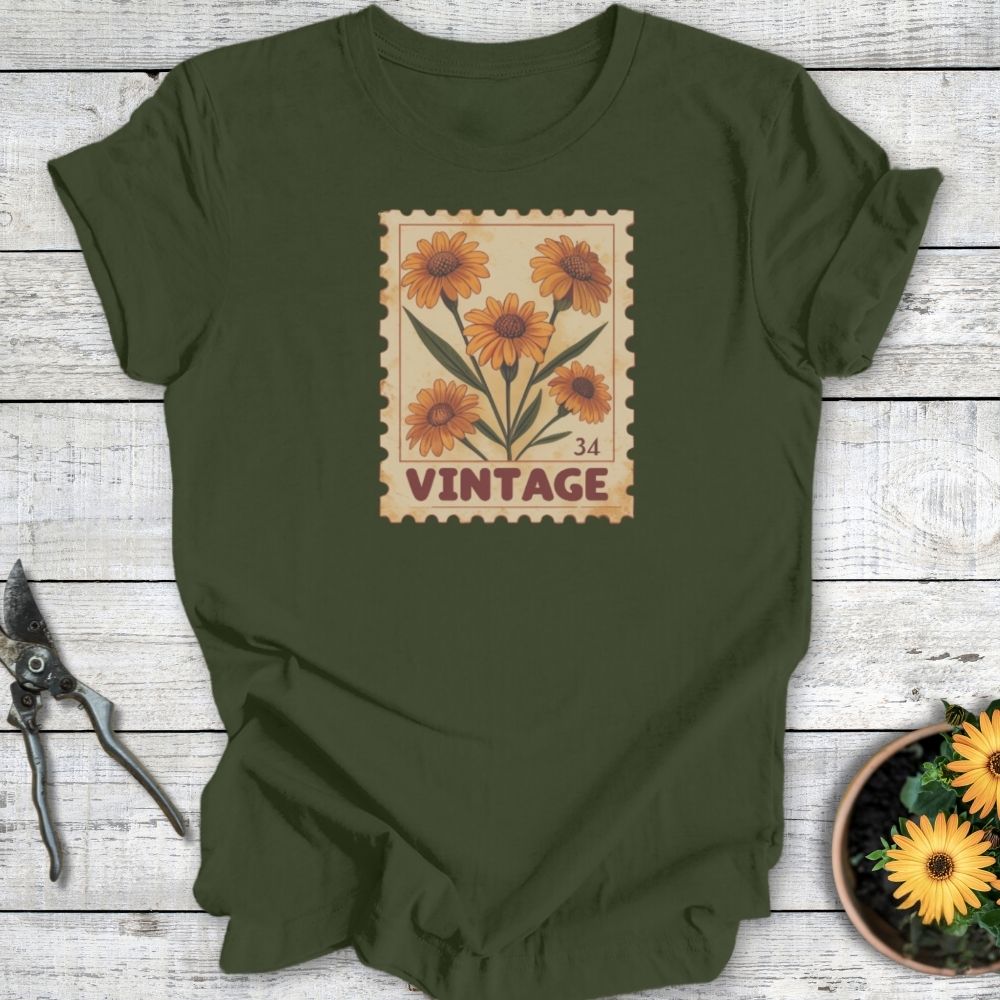 Printify T-Shirt Military Green / S Vintage Wildflower