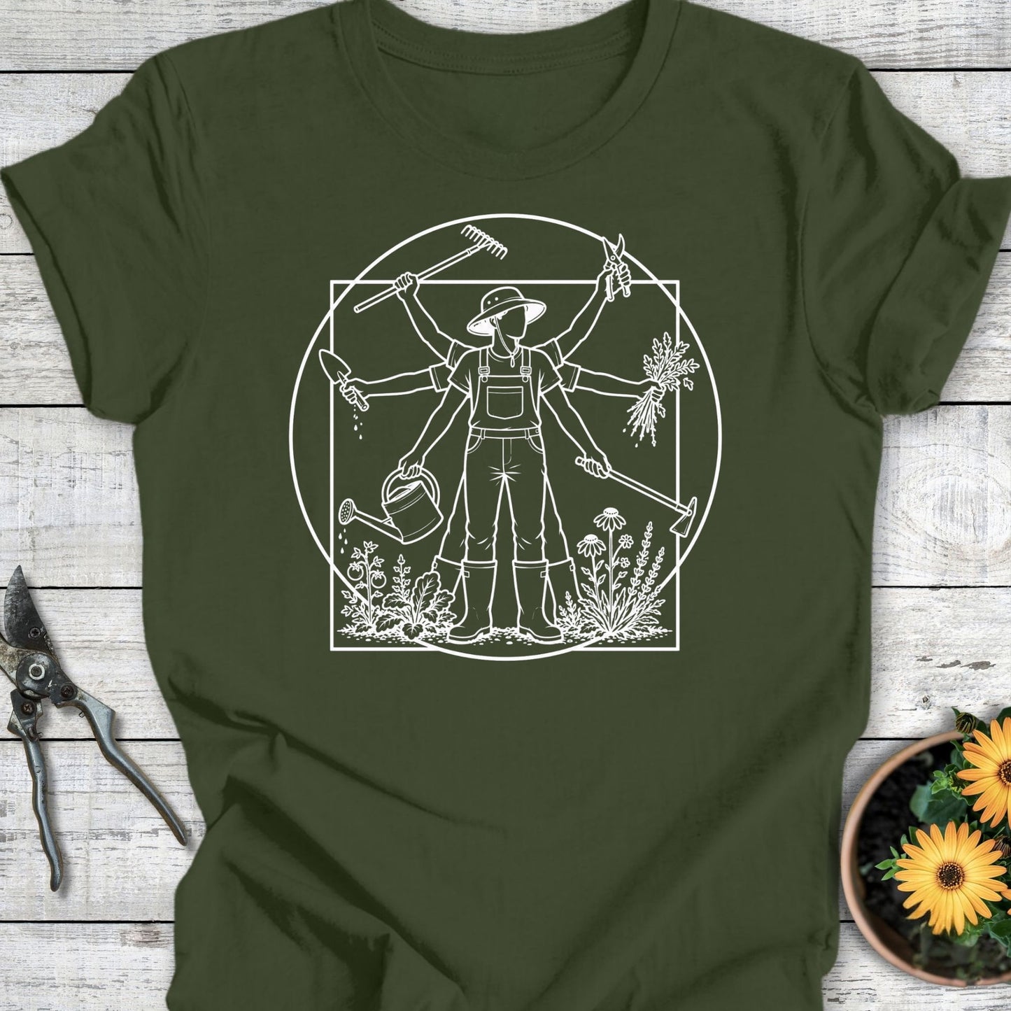 Printify T-Shirt Military Green / S Vitruvian Gardener Male T-Shirt