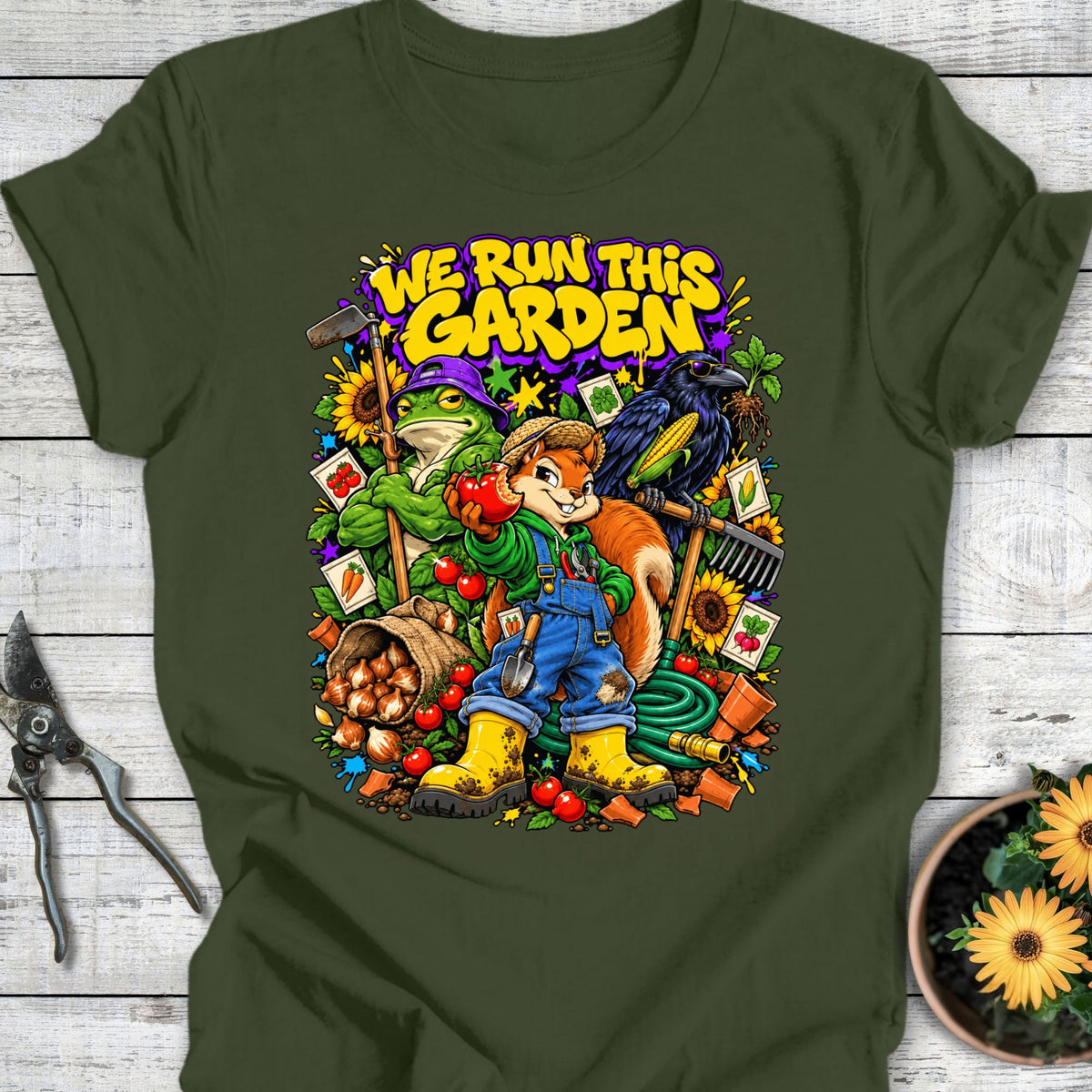 Printify T-Shirt Military Green / S We Run This T-Shirt