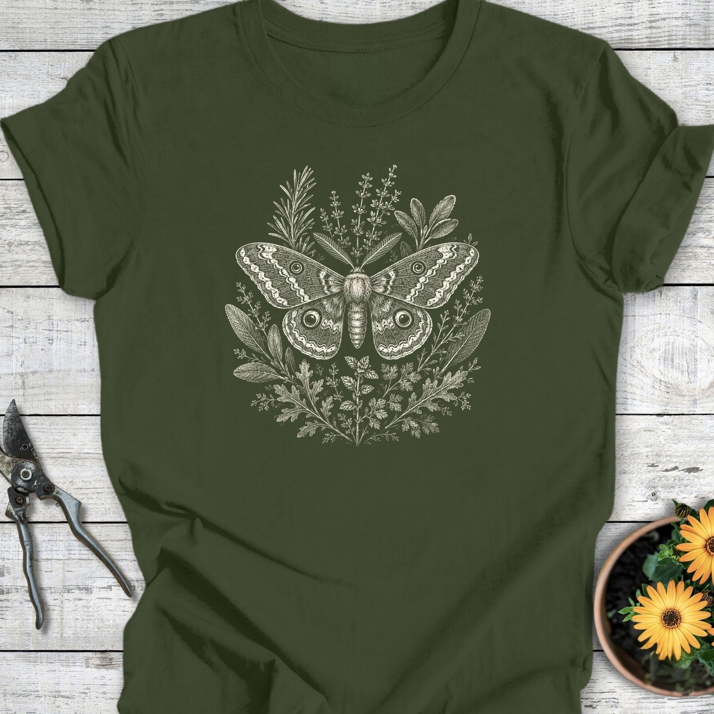 Printify T-Shirt Military Green / S Woodland Moth T-Shirt