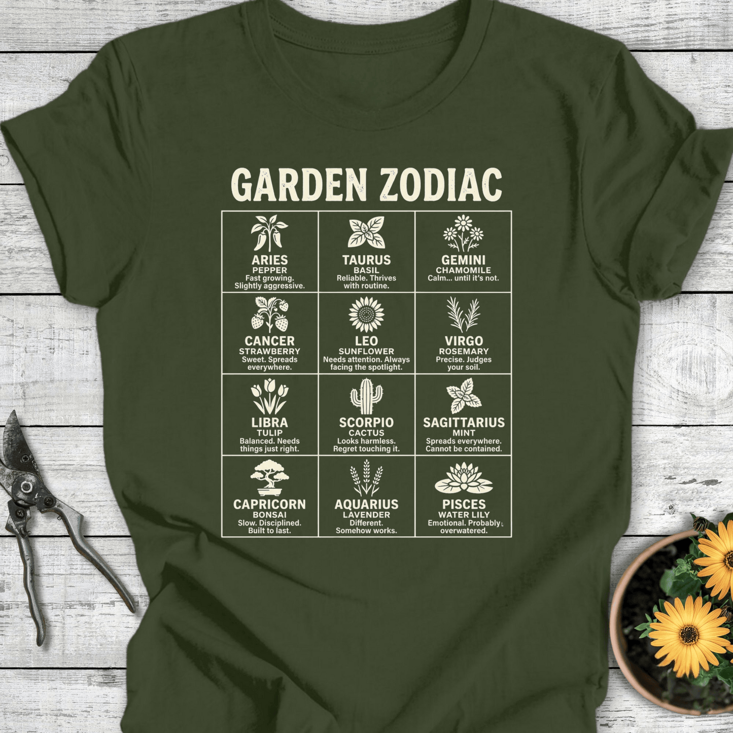 Printify T-Shirt Military Green / S Zodiac T-Shirt