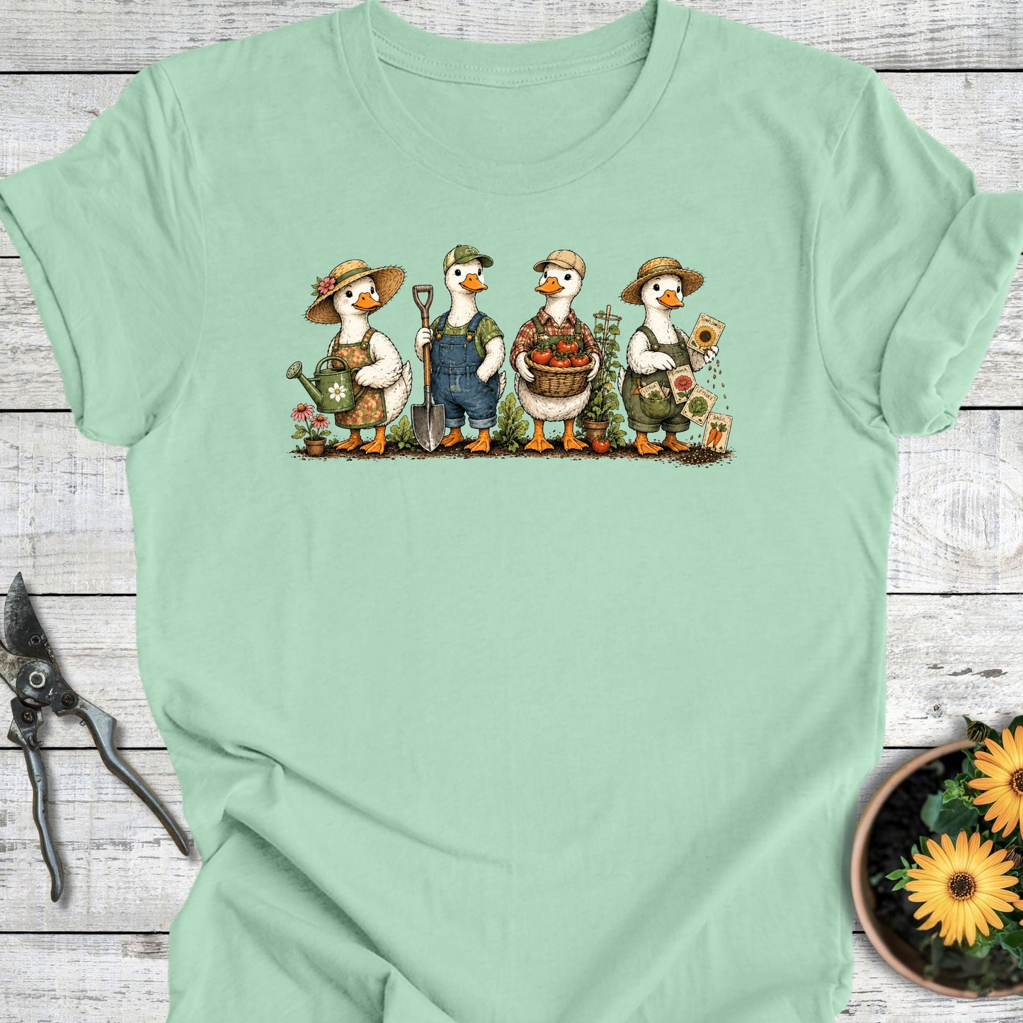 Printify T-Shirt Mint / S Gardening Ducks T-Shirt