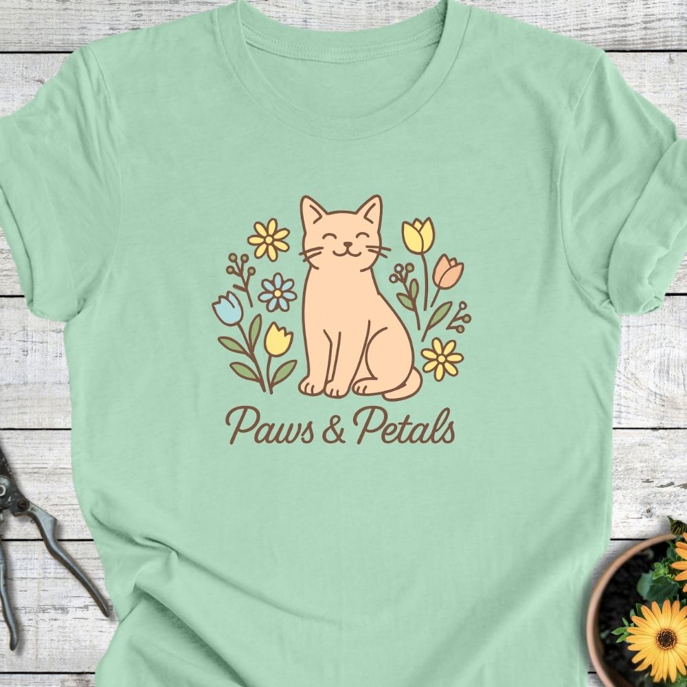 Printify T-Shirt Mint / S Paws & Petals (Cat)