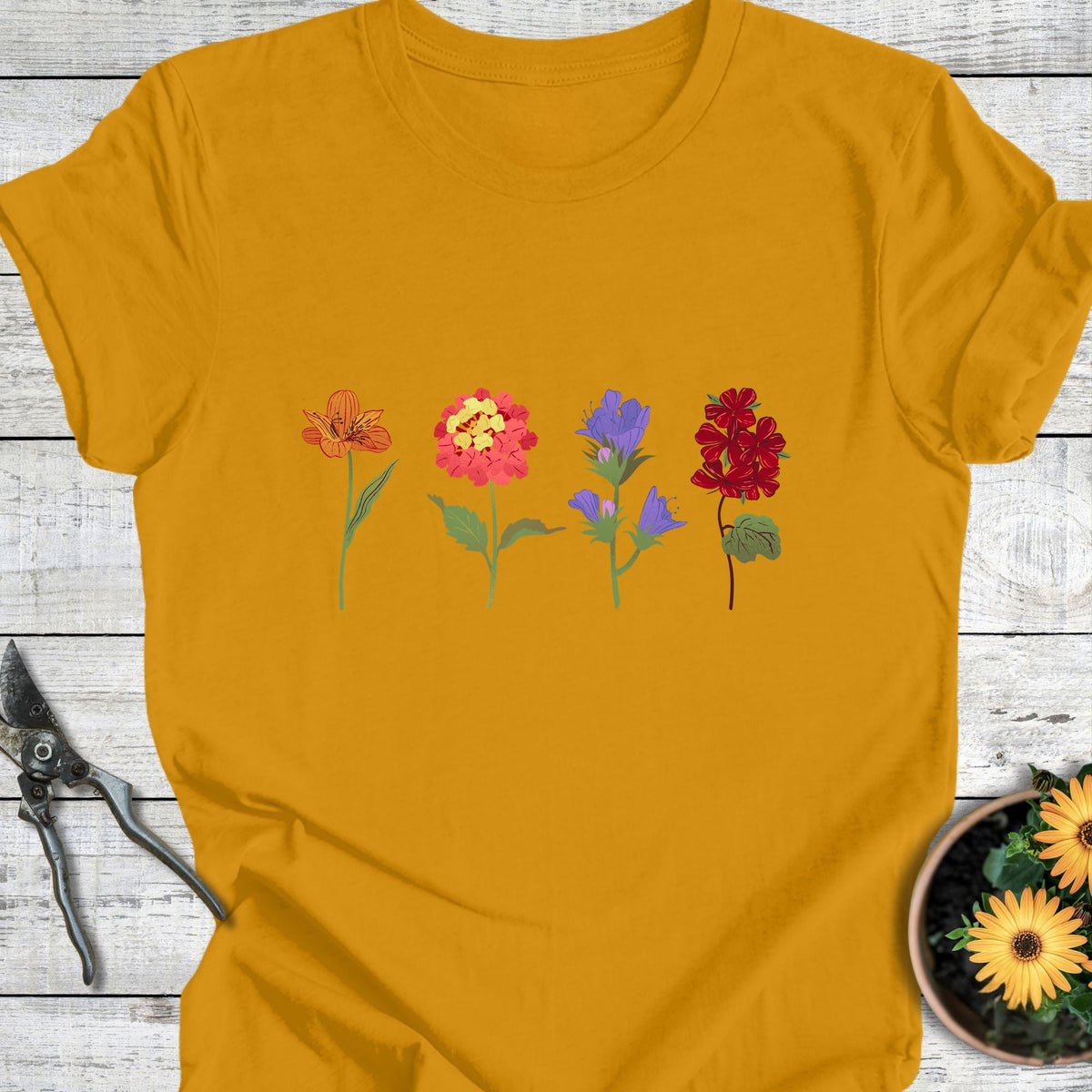 Printify T-Shirt Mustard / S Garden Bouquet T-Shirt