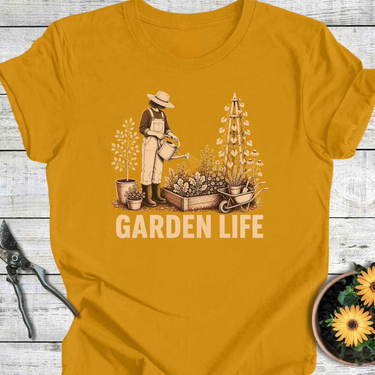 Printify T-Shirt Mustard / S Garden Life T-Shirt