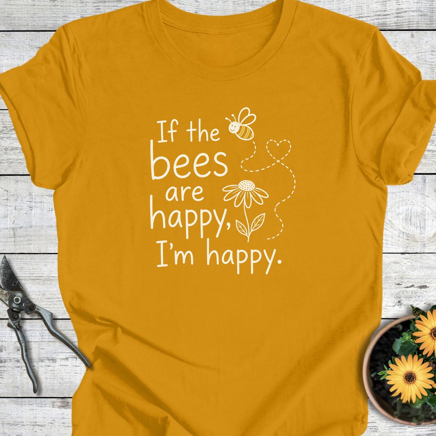 Printify T-Shirt Mustard / S Happy Bees T-Shirt