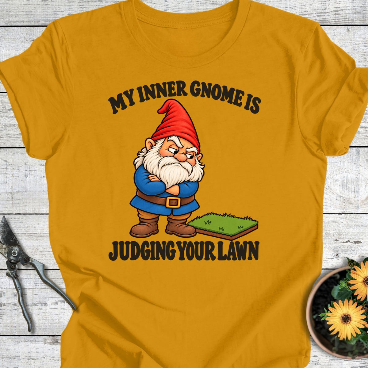 Printify T-Shirt Mustard / S Judgy Gnome T-Shirt