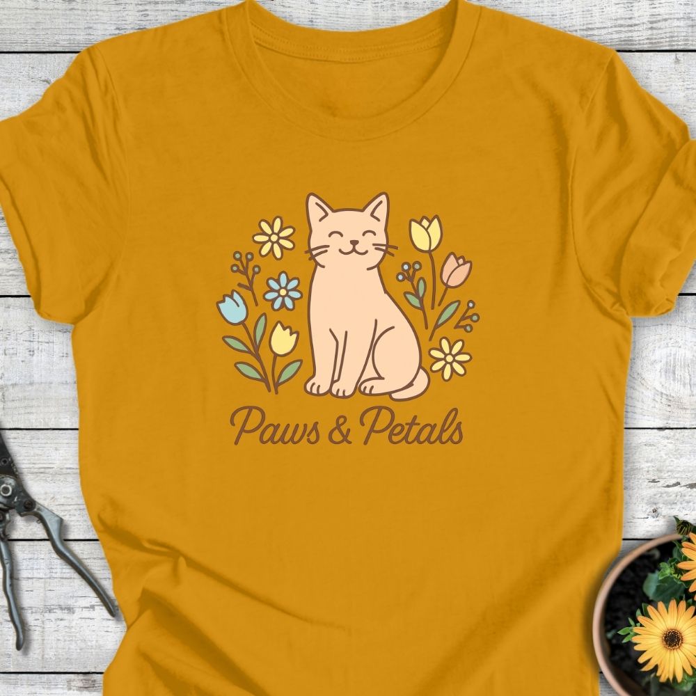 Printify T-Shirt Mustard / S Paws & Petals (Cat)