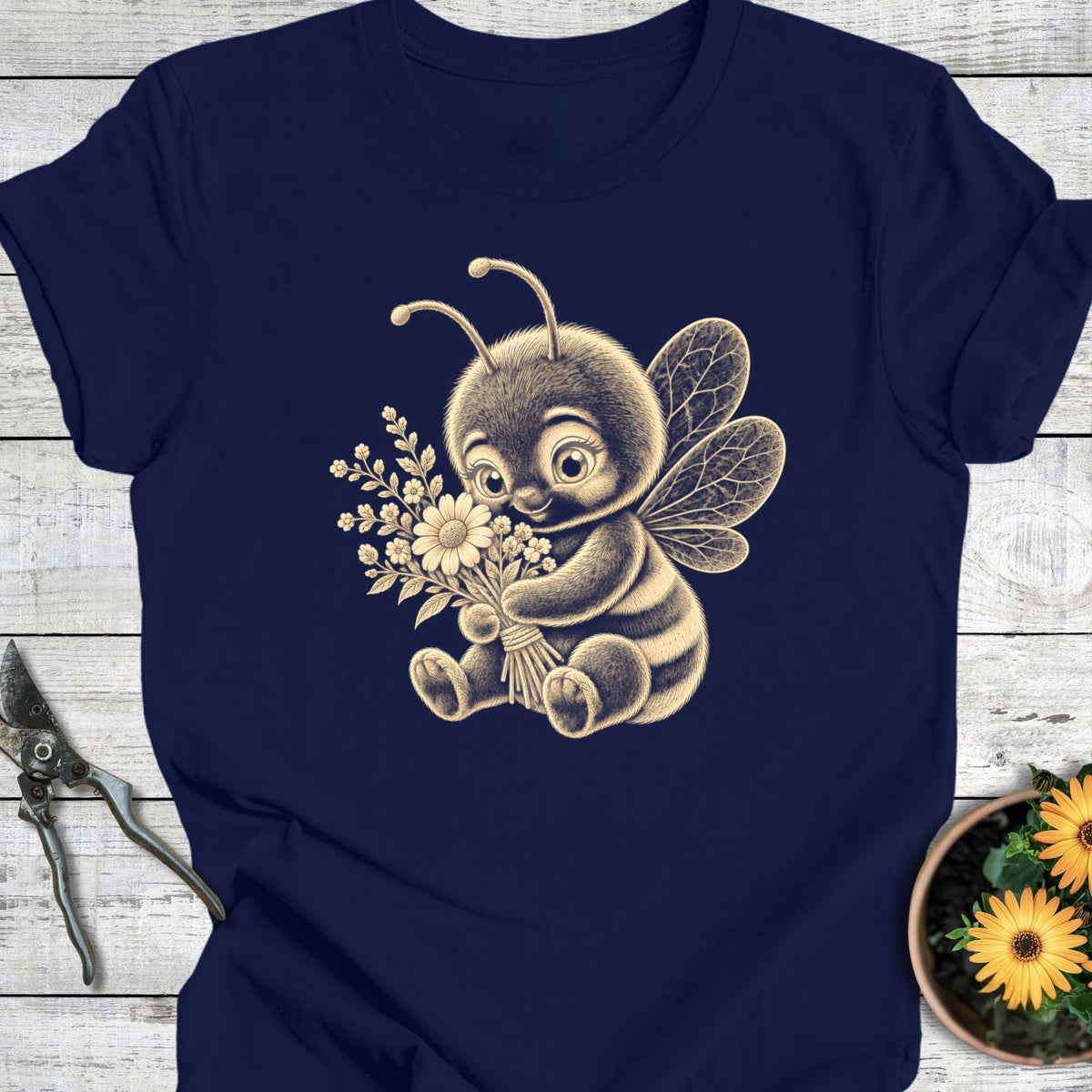 Printify T-Shirt Navy / S Bee with Flowers T-Shirt