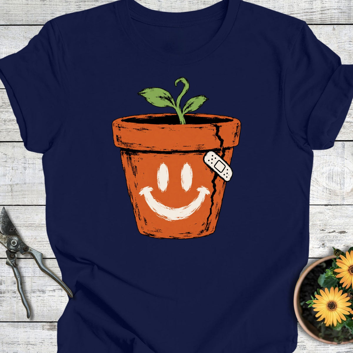 Printify T-Shirt Navy / S Cracked But Happy T-Shirt