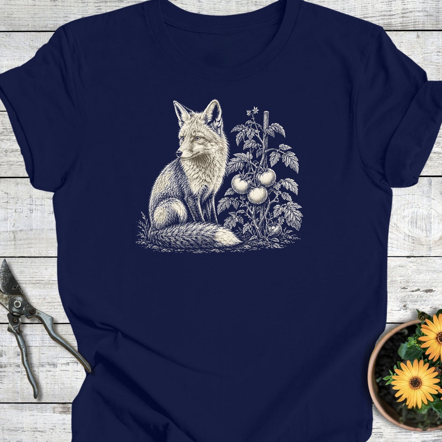 Printify T-Shirt Navy / S Fox in the Garden T-Shirt