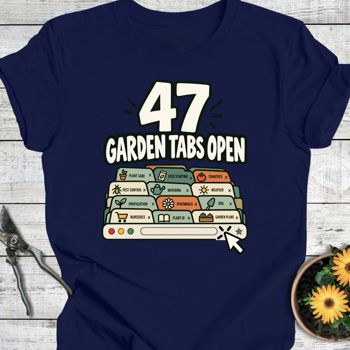 Printify T-Shirt Navy / S Garden Tabs T-Shirt