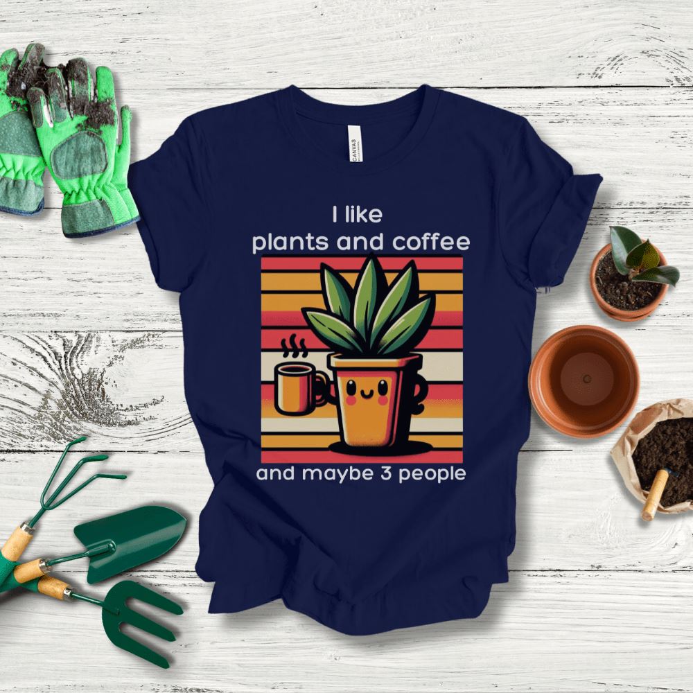 Printify T-Shirt Navy / S I Like Plants and Coffee T-Shirt