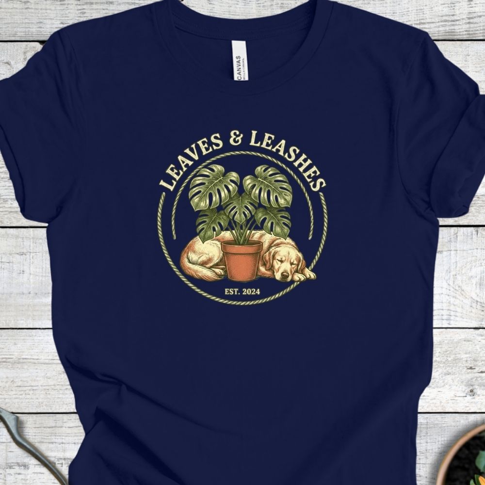 Printify T-Shirt Navy / S Leaves and Leashes T-Shirt