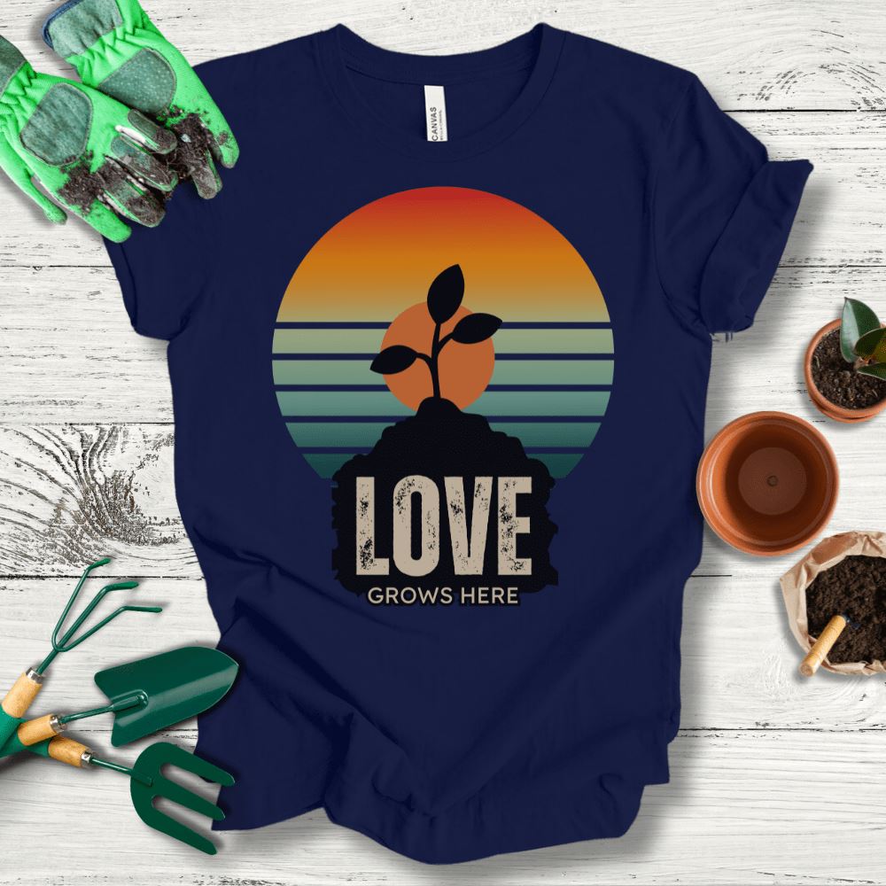 Printify T-Shirt Navy / S Love Grows Here