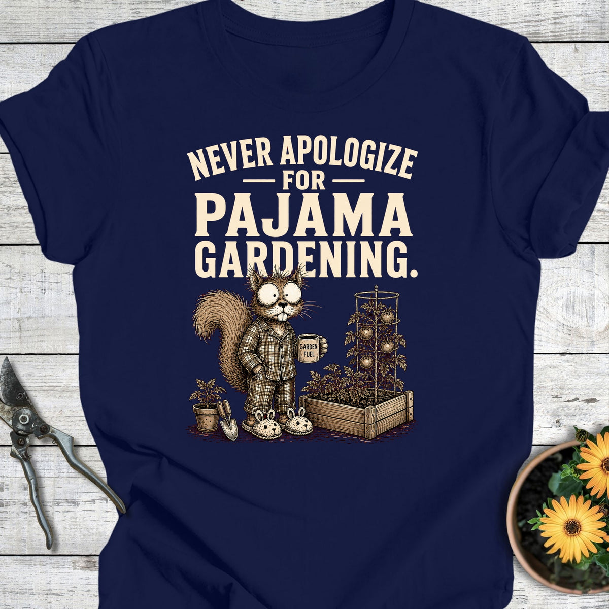 Printify T-Shirt Navy / S Pajama Gardening T-Shirt