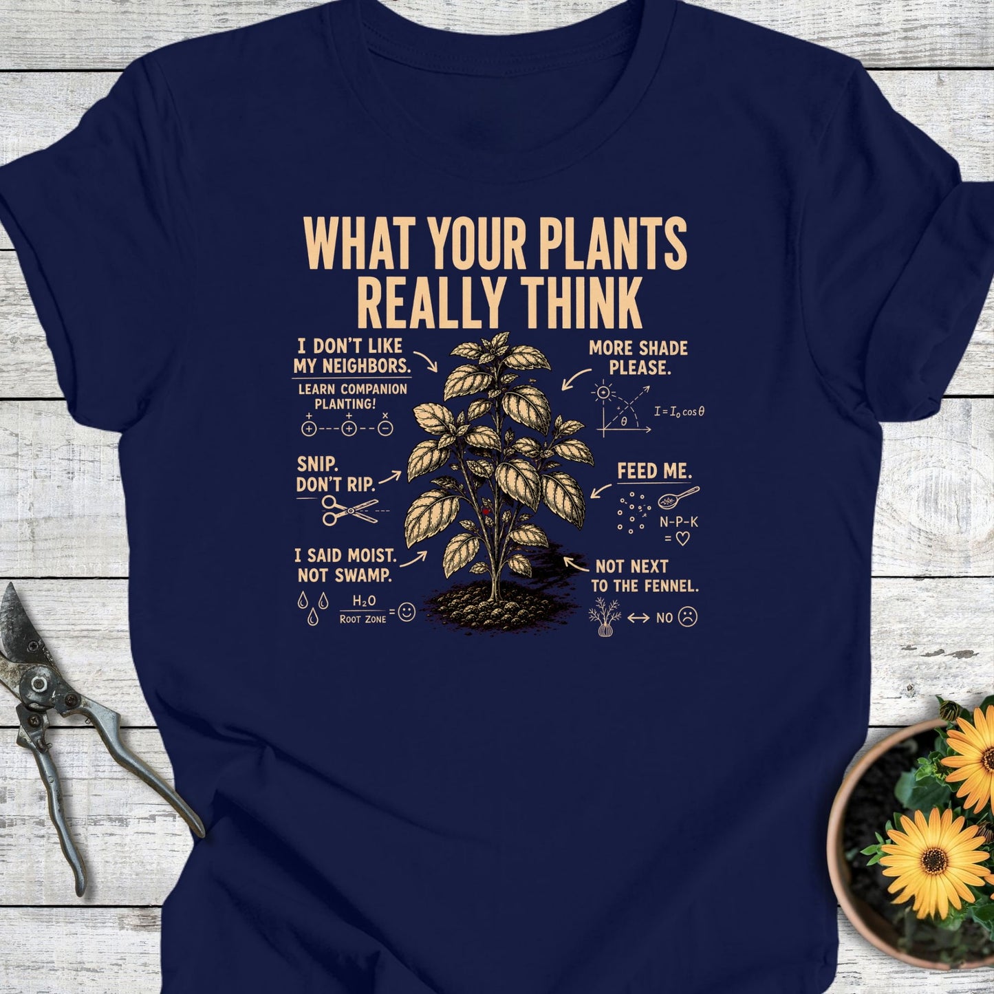 Printify T-Shirt Navy / S Plants Think T-Shirt