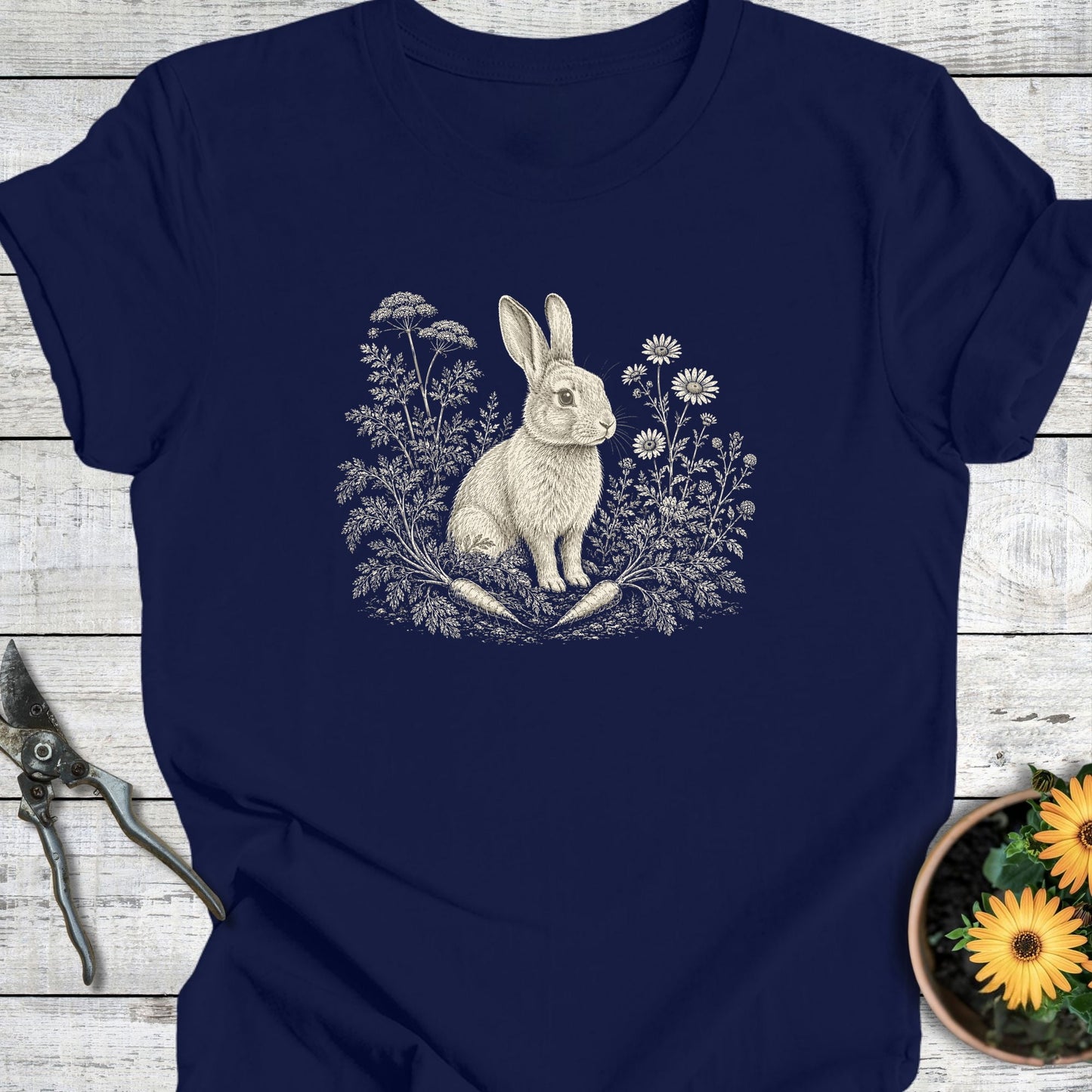 Printify T-Shirt Navy / S Rabbit in the Garden T-Shirt