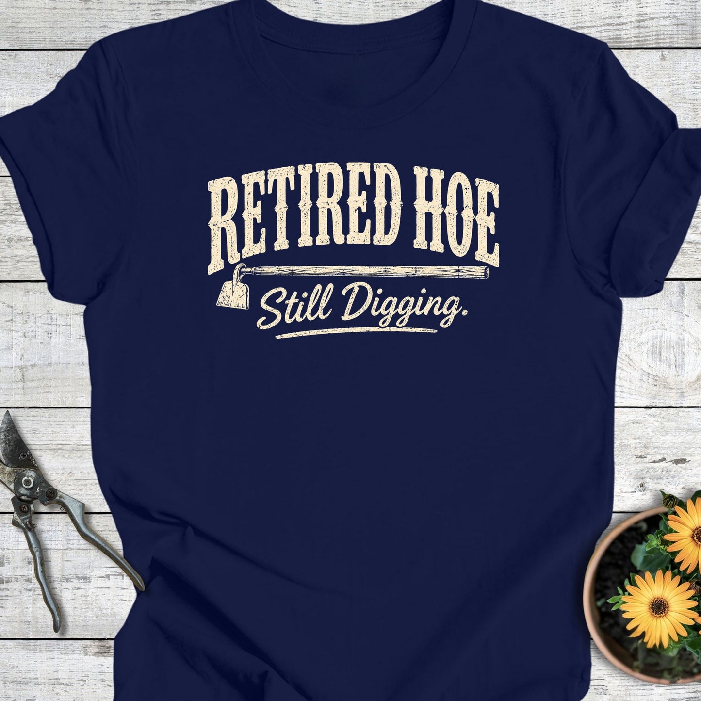 Printify T-Shirt Navy / S Retired Hoe T-Shirt