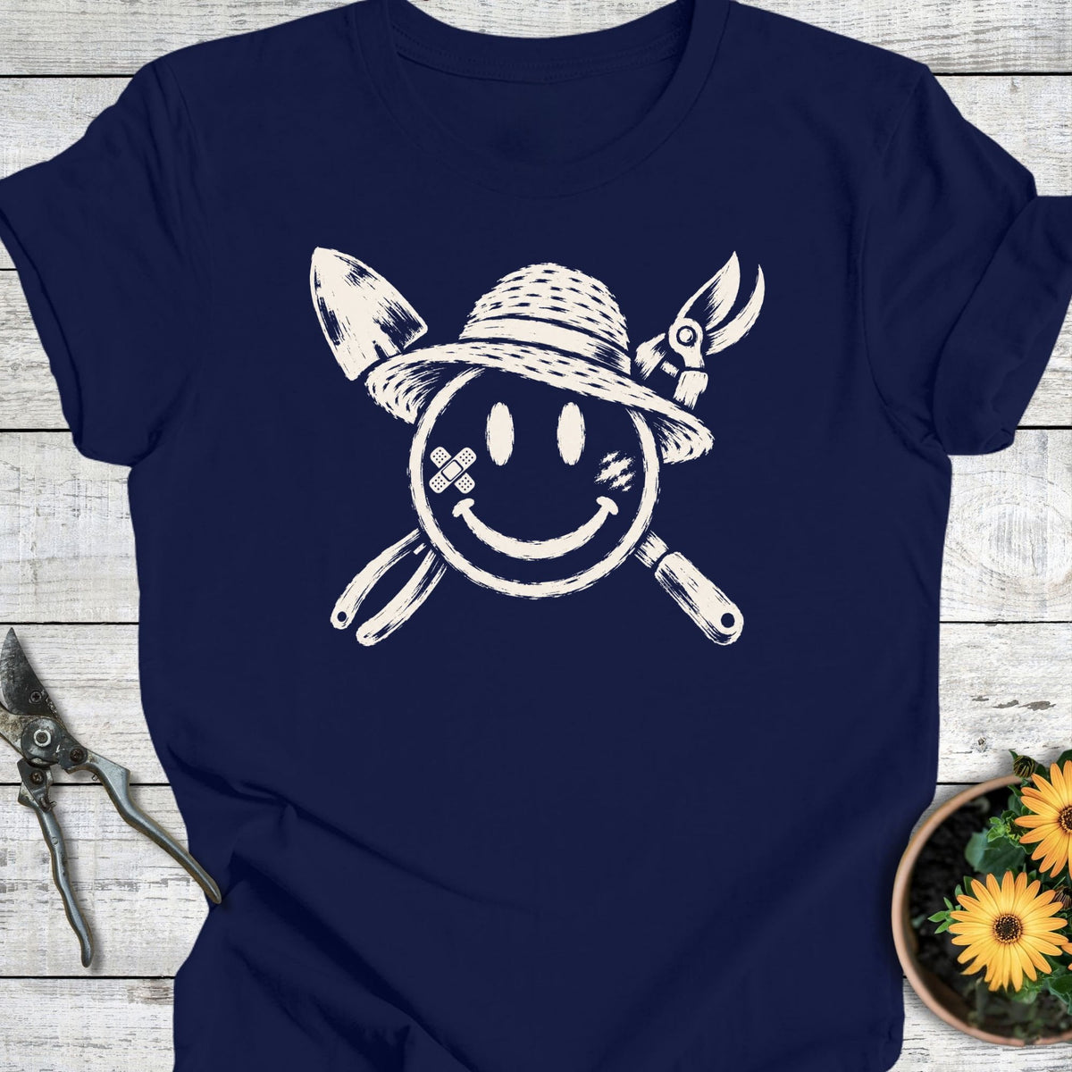 Printify T-Shirt Navy / S Sun Hat Smiley T-Shirt