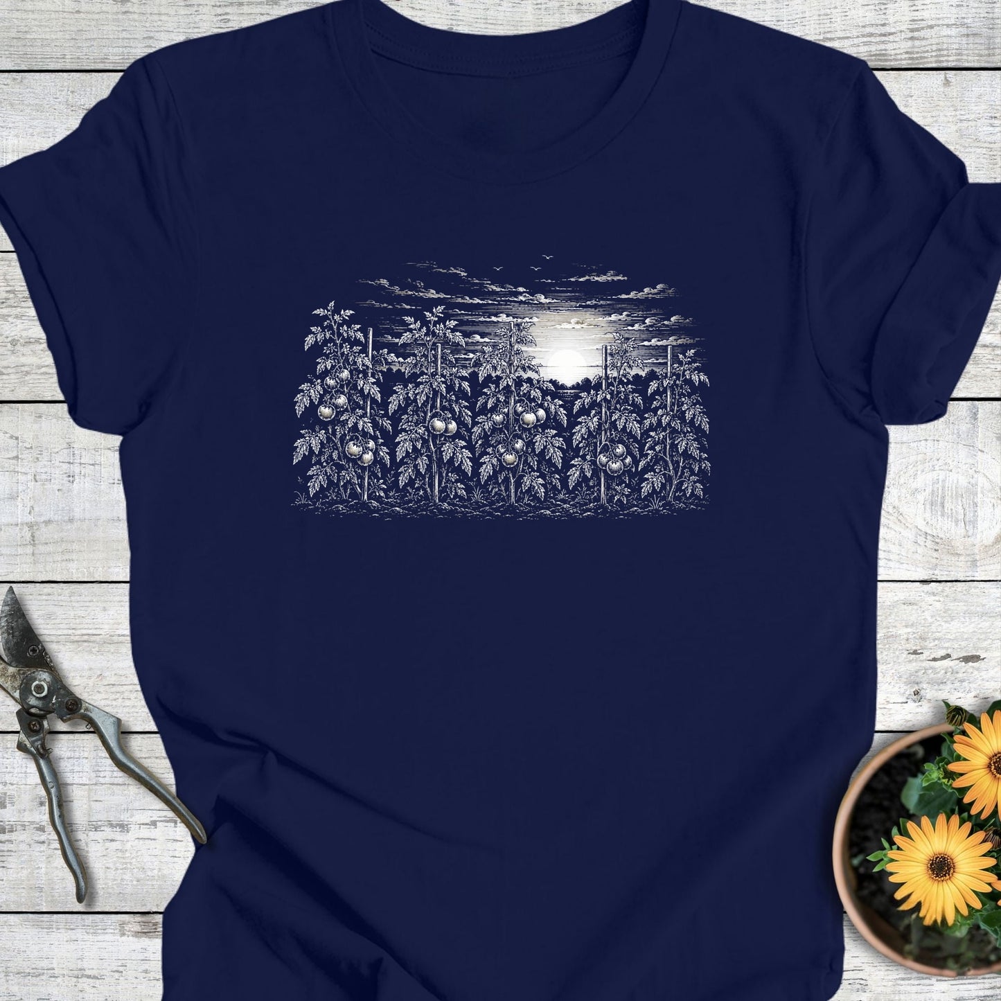 Printify T-Shirt Navy / S Sunset Tomato Rows T-Shirt