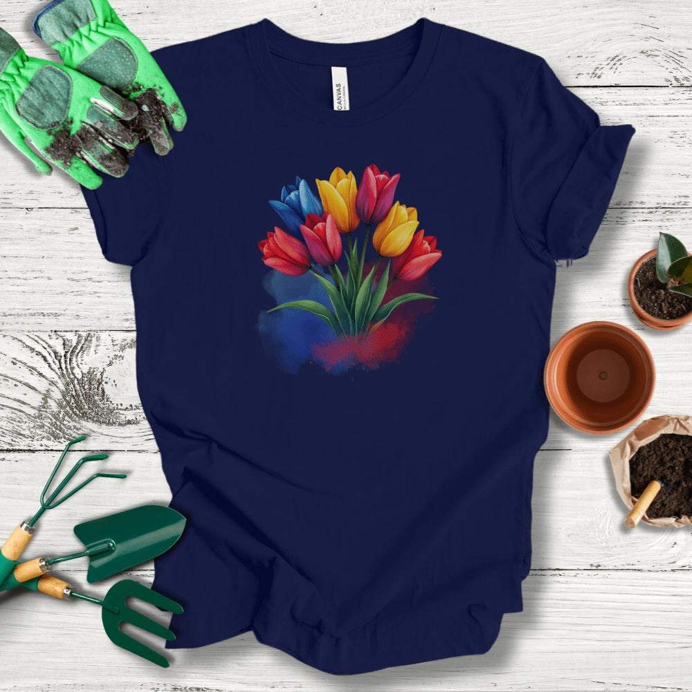 Printify T-Shirt Navy / S Watercolor Tulips