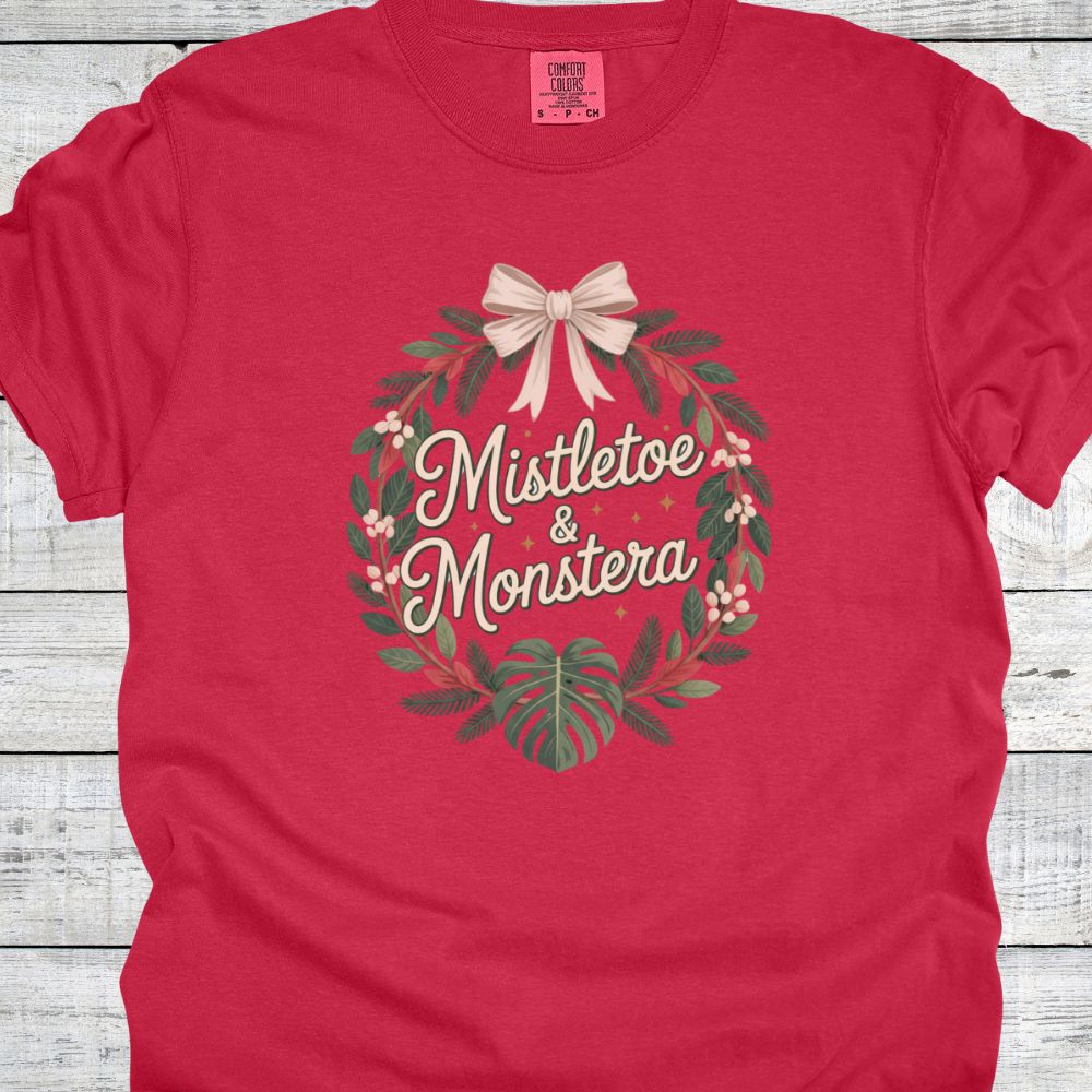 Printify T-Shirt Red / S Mistletoe & Monstera T-Shirt
