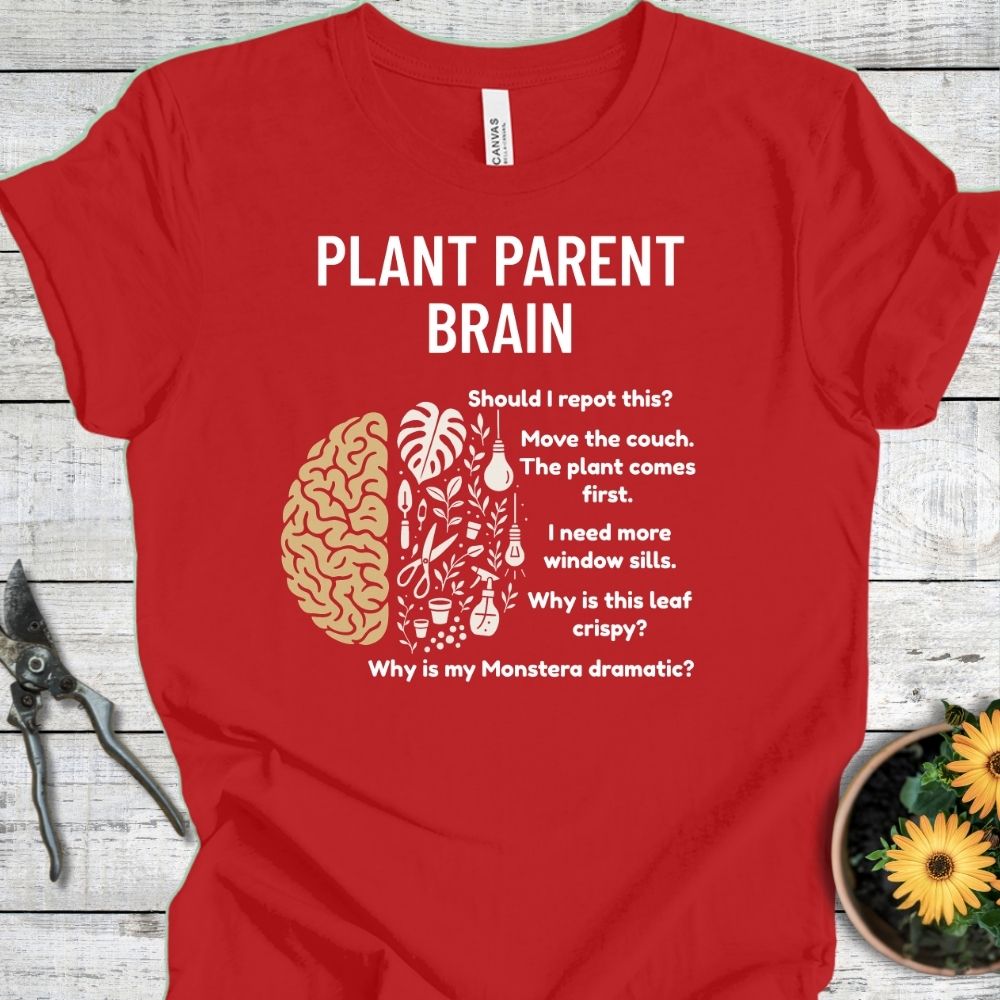 Printify T-Shirt Red / S Plant Parent Brain