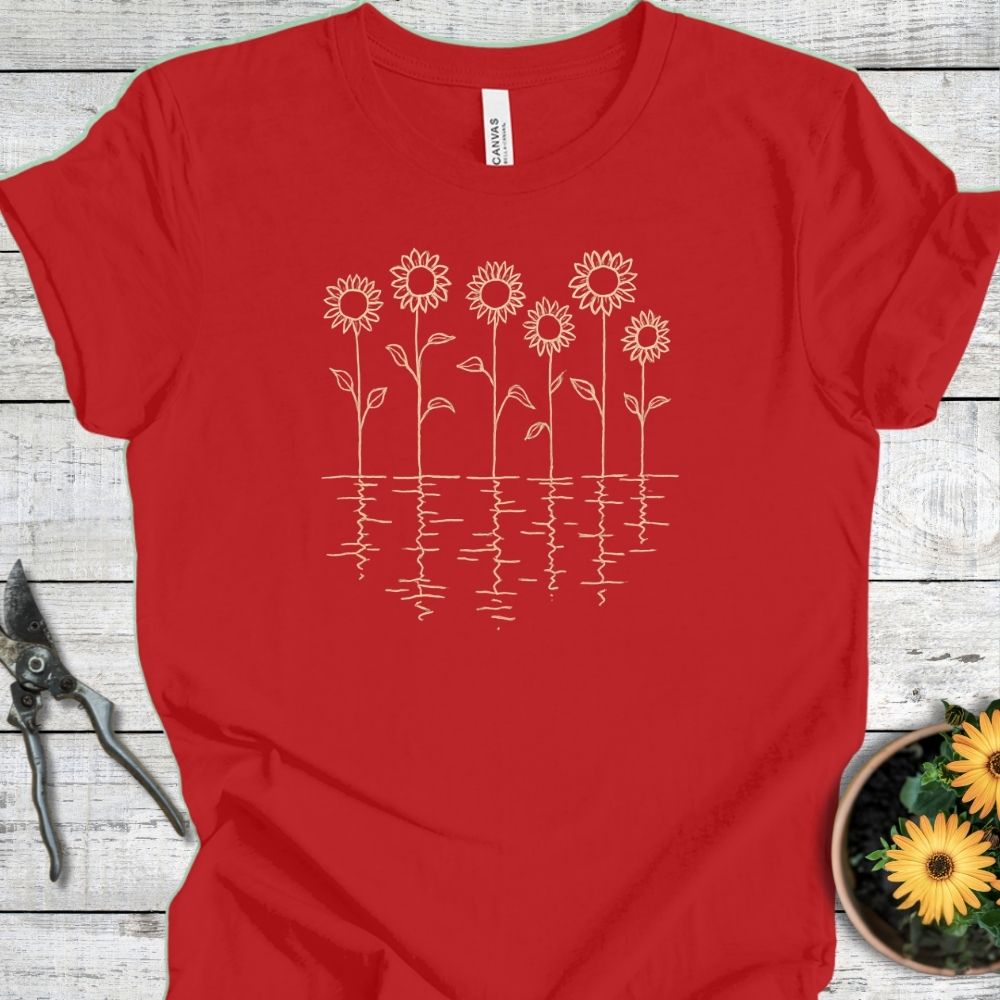 Printify T-Shirt Red / S Sunflower Reflections T-Shirt