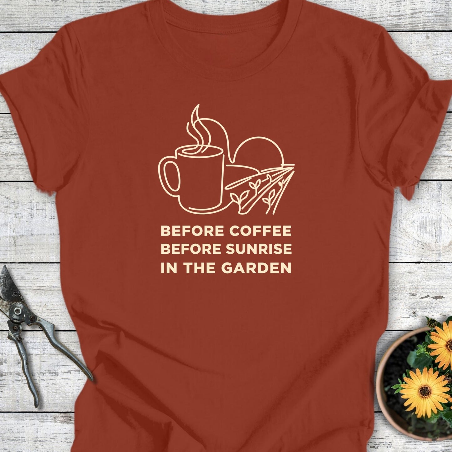 Printify T-Shirt Rust / S Before Coffee T-Shirt