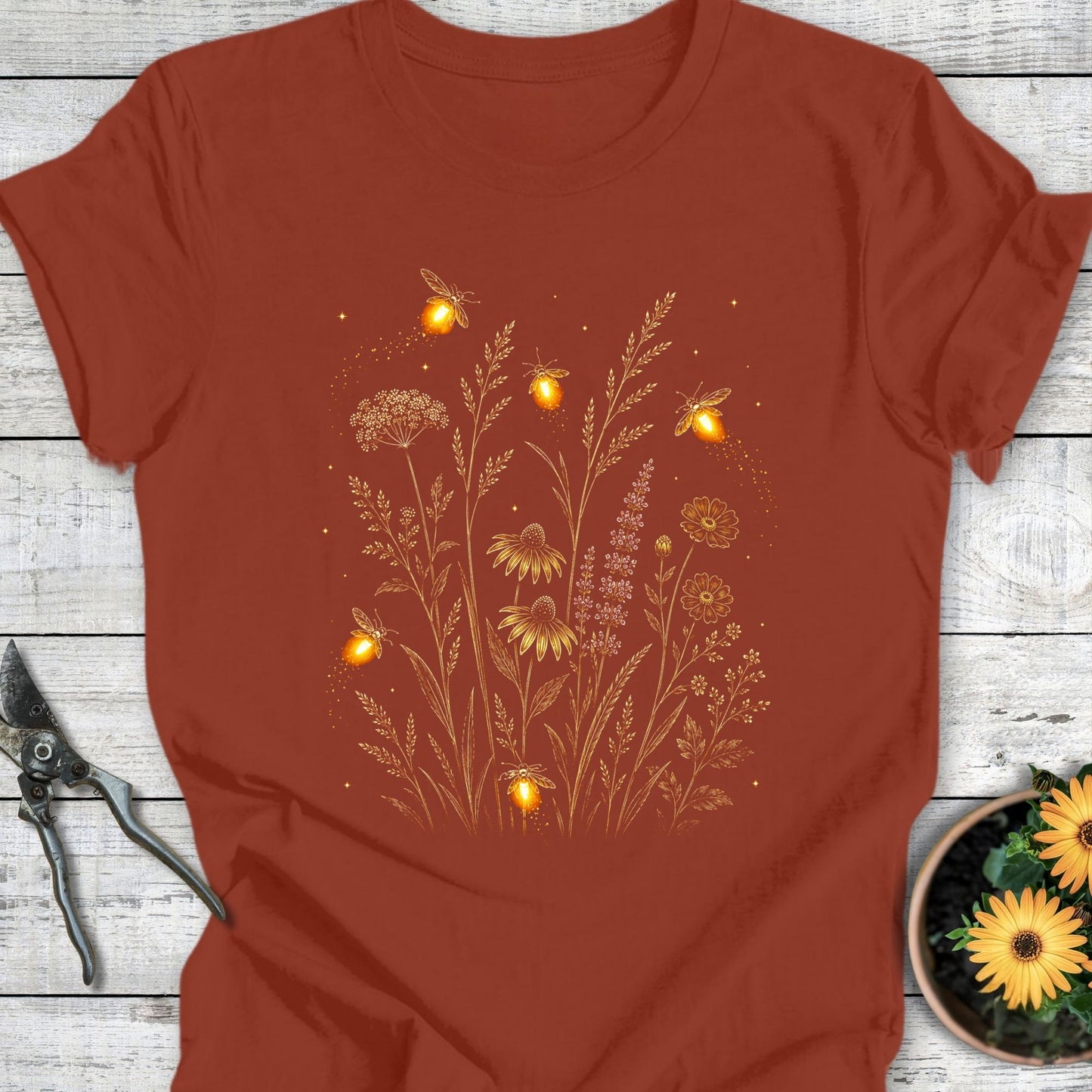 Printify T-Shirt Rust / S Firefly Garden T-Shirt