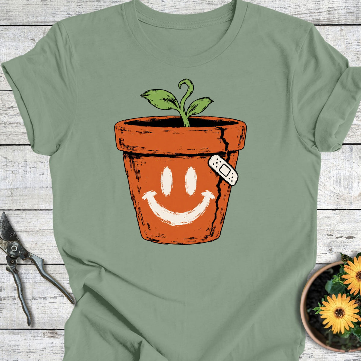 Printify T-Shirt Sage / S Cracked But Happy T-Shirt