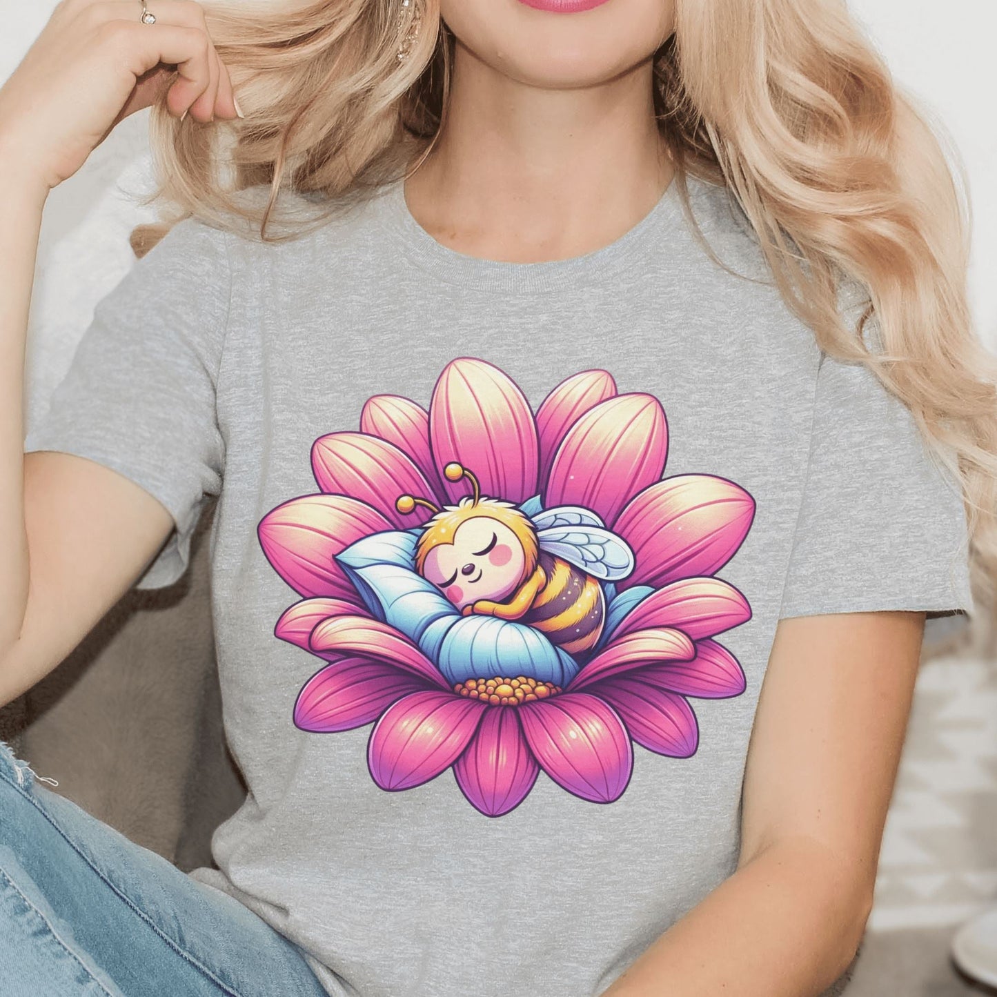 Printify T-Shirt Solid Athletic Grey / S Dreamy Bee T-Shirt
